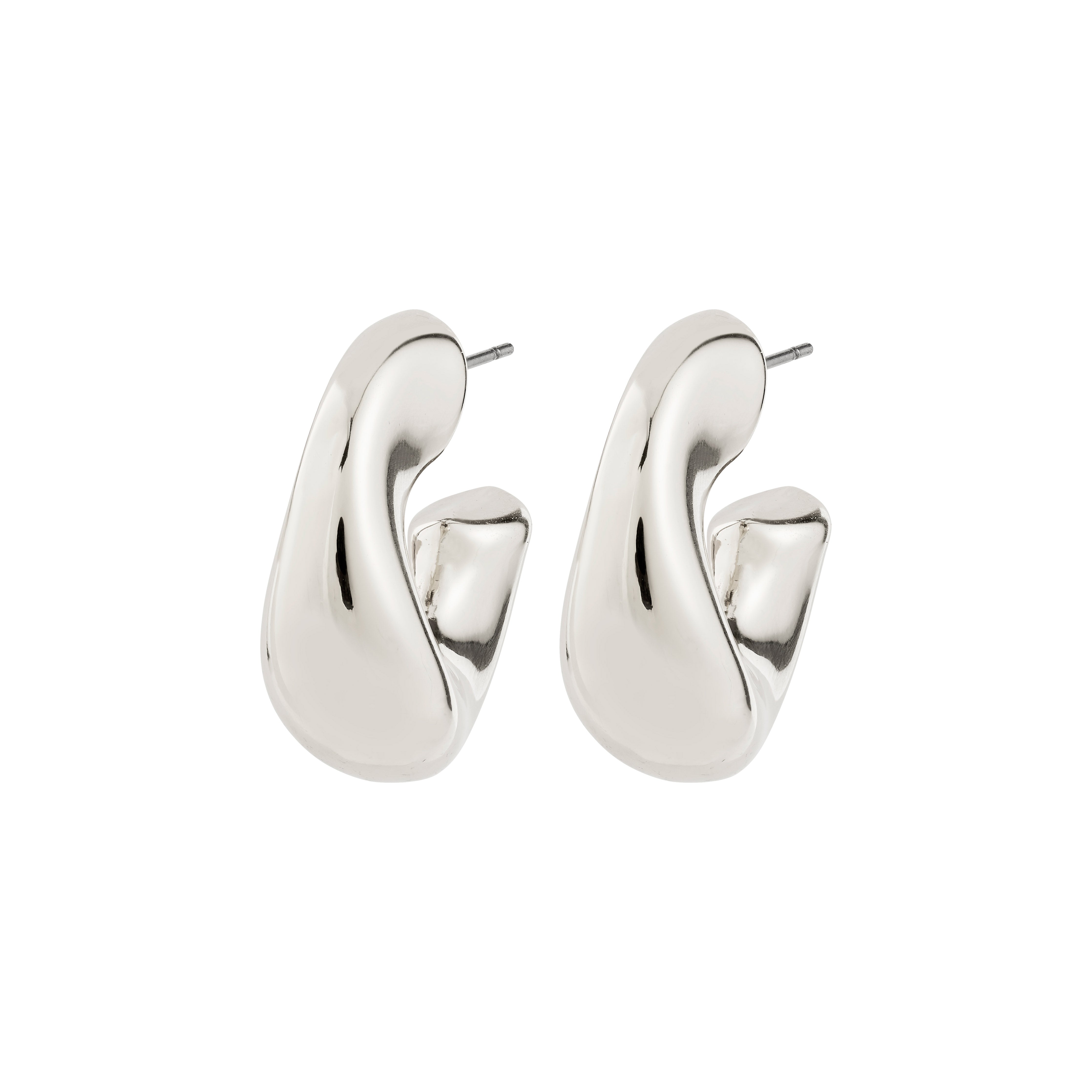 JENNINGS hoop earrings, silver-plated, featuring chunky, fluid-like design with post backs, crafted from 99% recycled materials for a bold, sculptural statement.