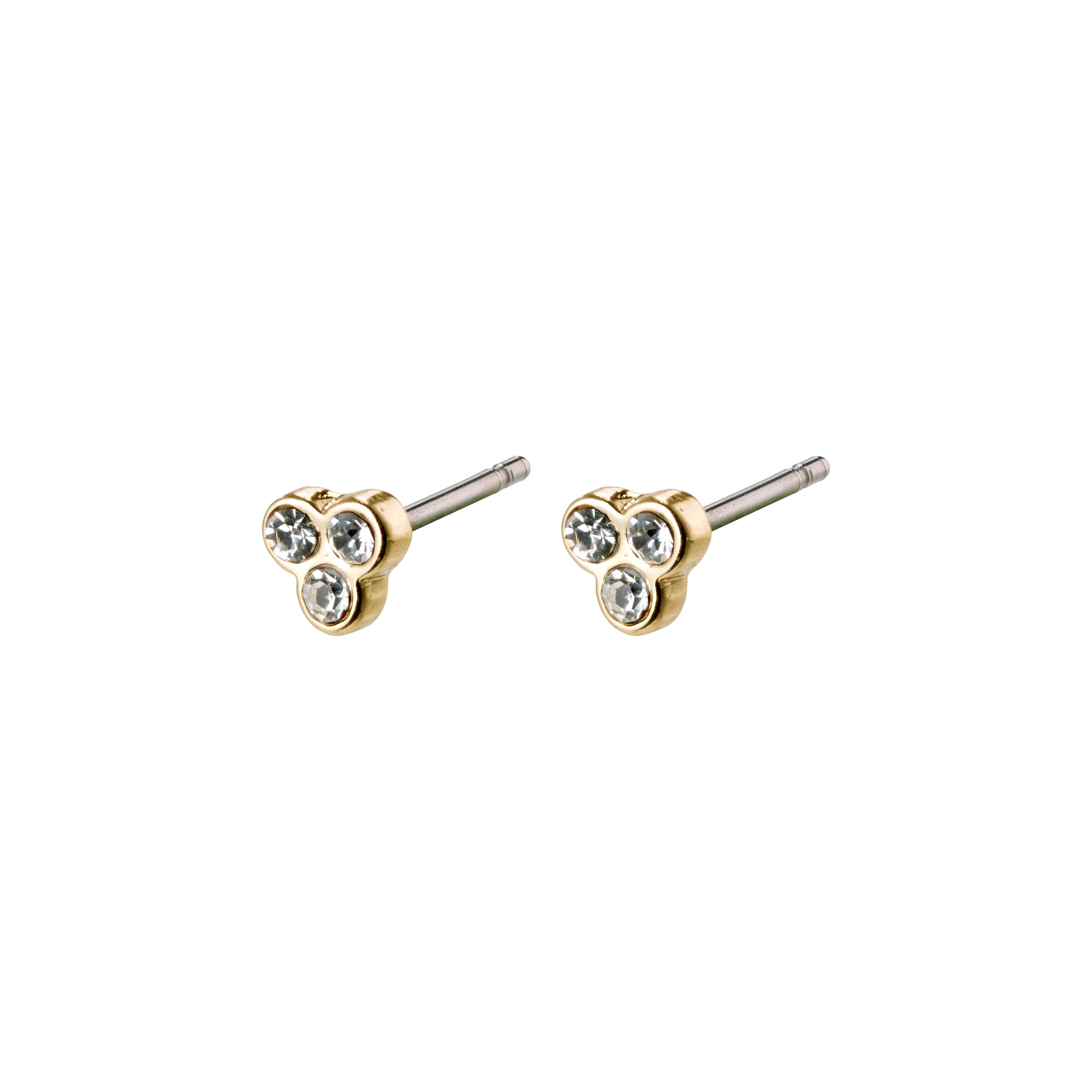 CAILY gold-plated crystal earrings with three clear crystals arranged in a bouquet, capturing light elegantly for a sophisticated and feminine look.