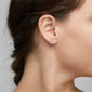 TITIANA crystal earrings, silver-plated, with three clear crystals and delicate chains, elegantly hang from a woman's ear.