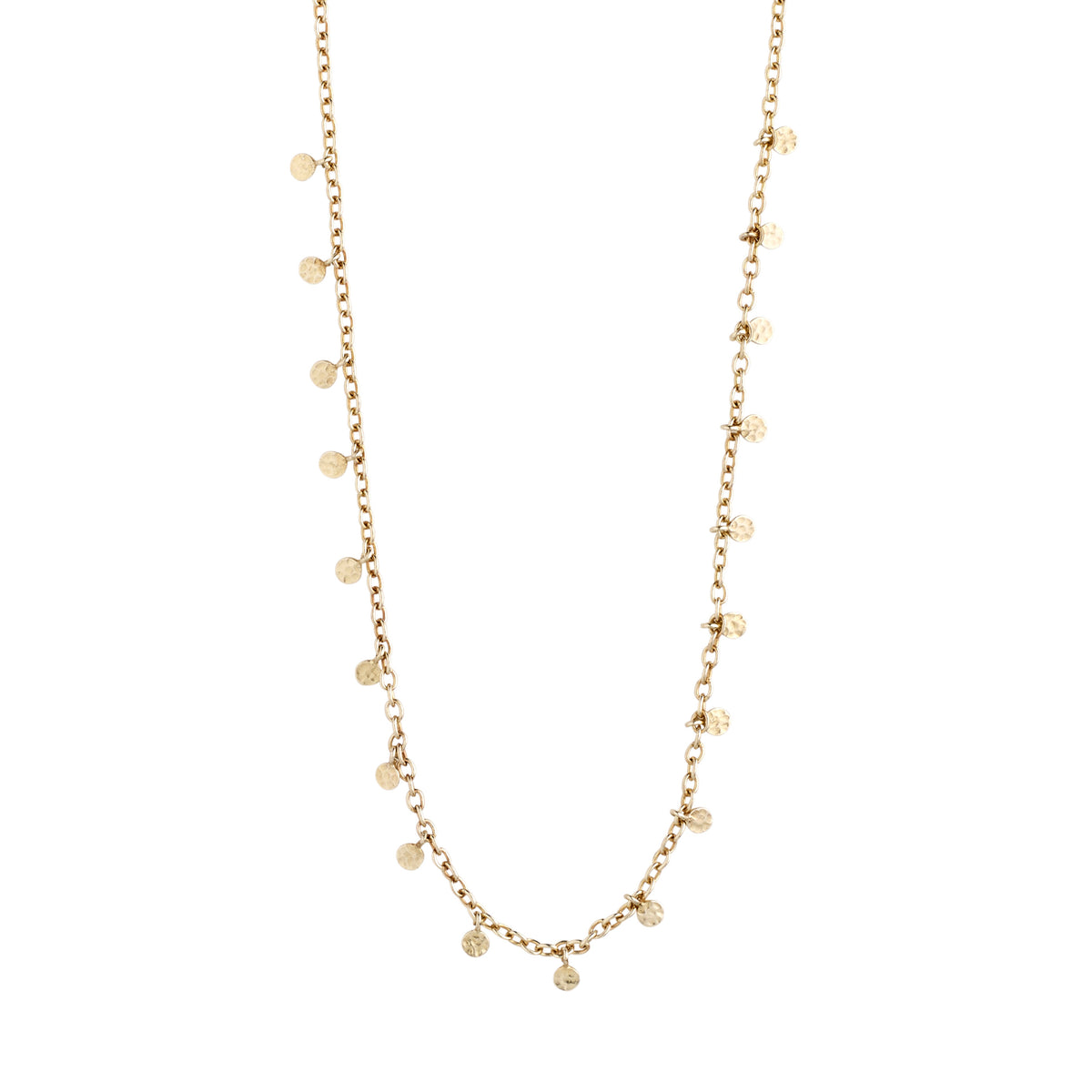 Gold-plated PANNA coin necklace with small round polished pendants along a delicate chain, inspired by classic exotic jewellery.