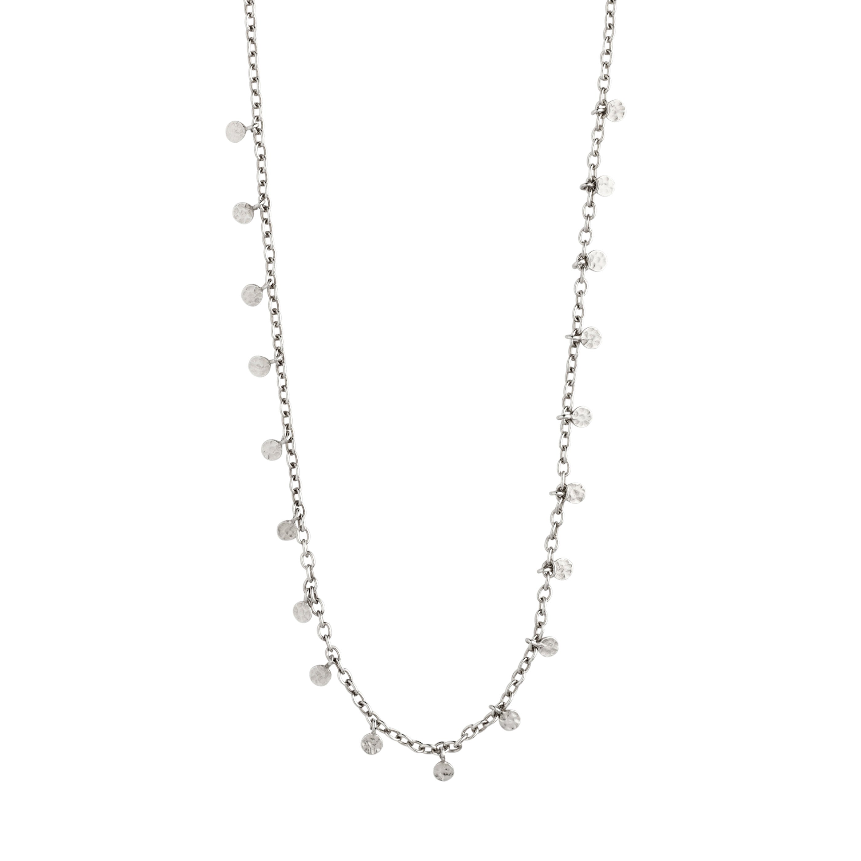 PANNA coin necklace silver-plated with small round polished pendants on a delicate 40 cm chain, plus 9 cm extension, inspired by classic exotic jewellery.
