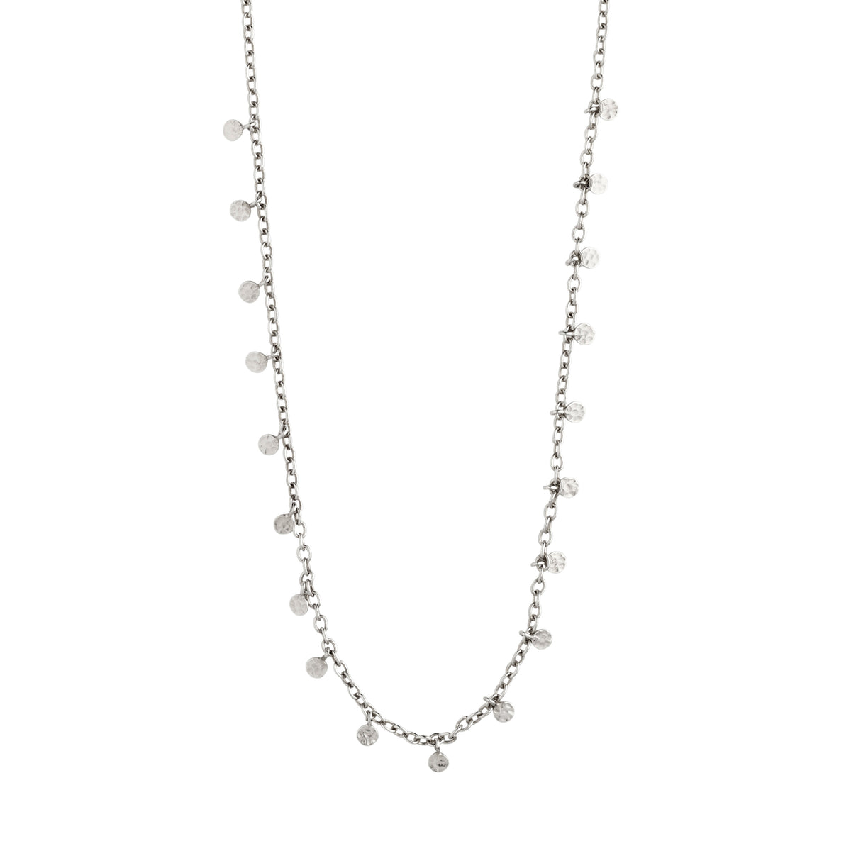 PANNA coin necklace silver-plated with small round polished pendants on a delicate 40 cm chain, plus 9 cm extension, inspired by classic exotic jewellery.