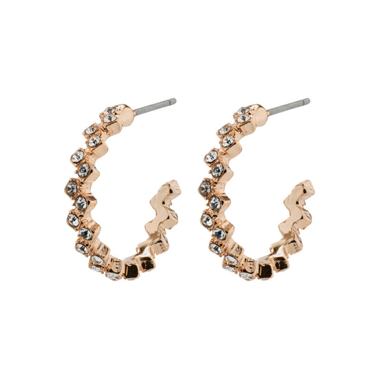 JOLENE recycled wavy crystal hoop earrings rosegold-plated