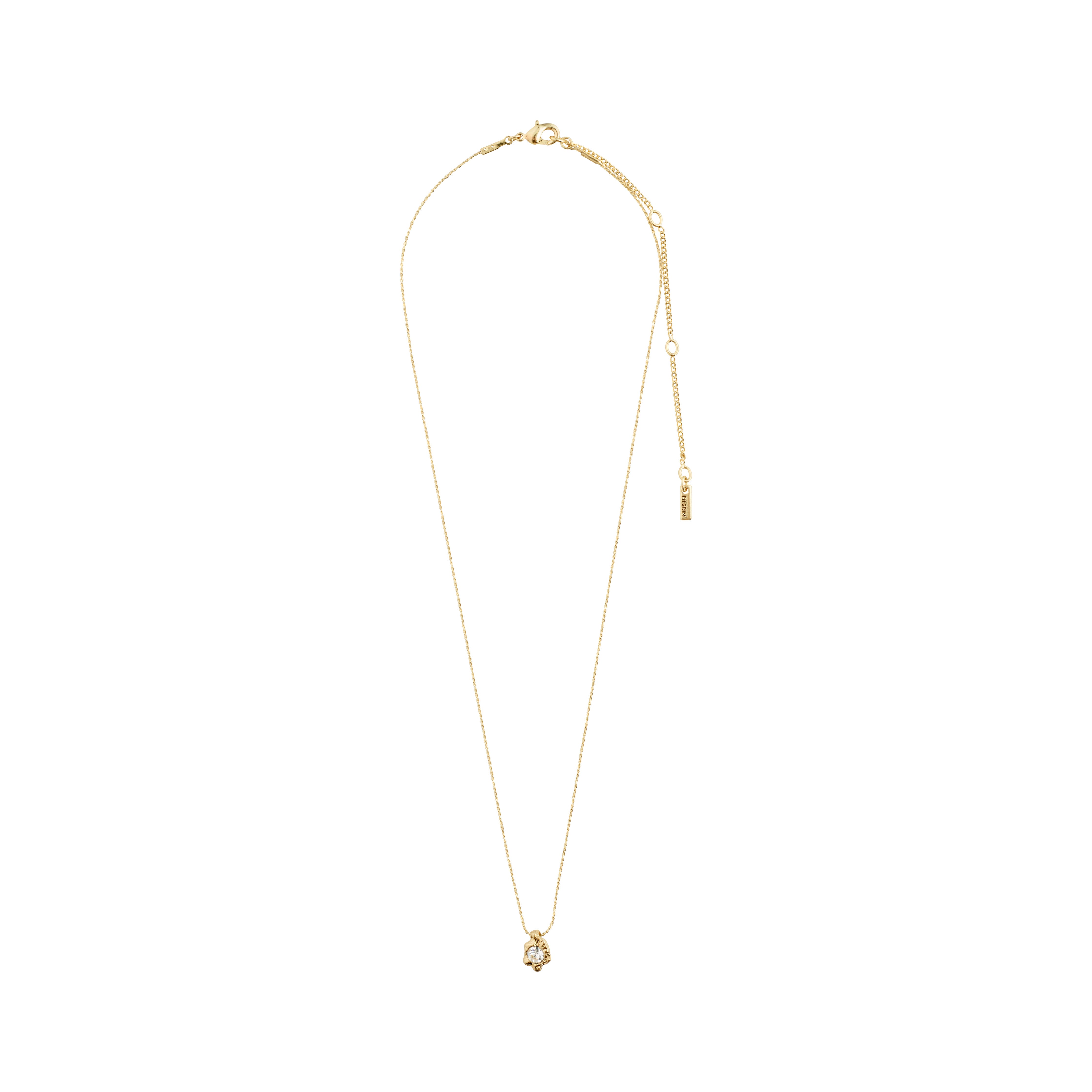 Gold-plated TINA crystal pendant necklace with a delicate chain and asymmetrical pendant featuring a Preciosa crystal, measuring 38 cm with a 9 cm extension.