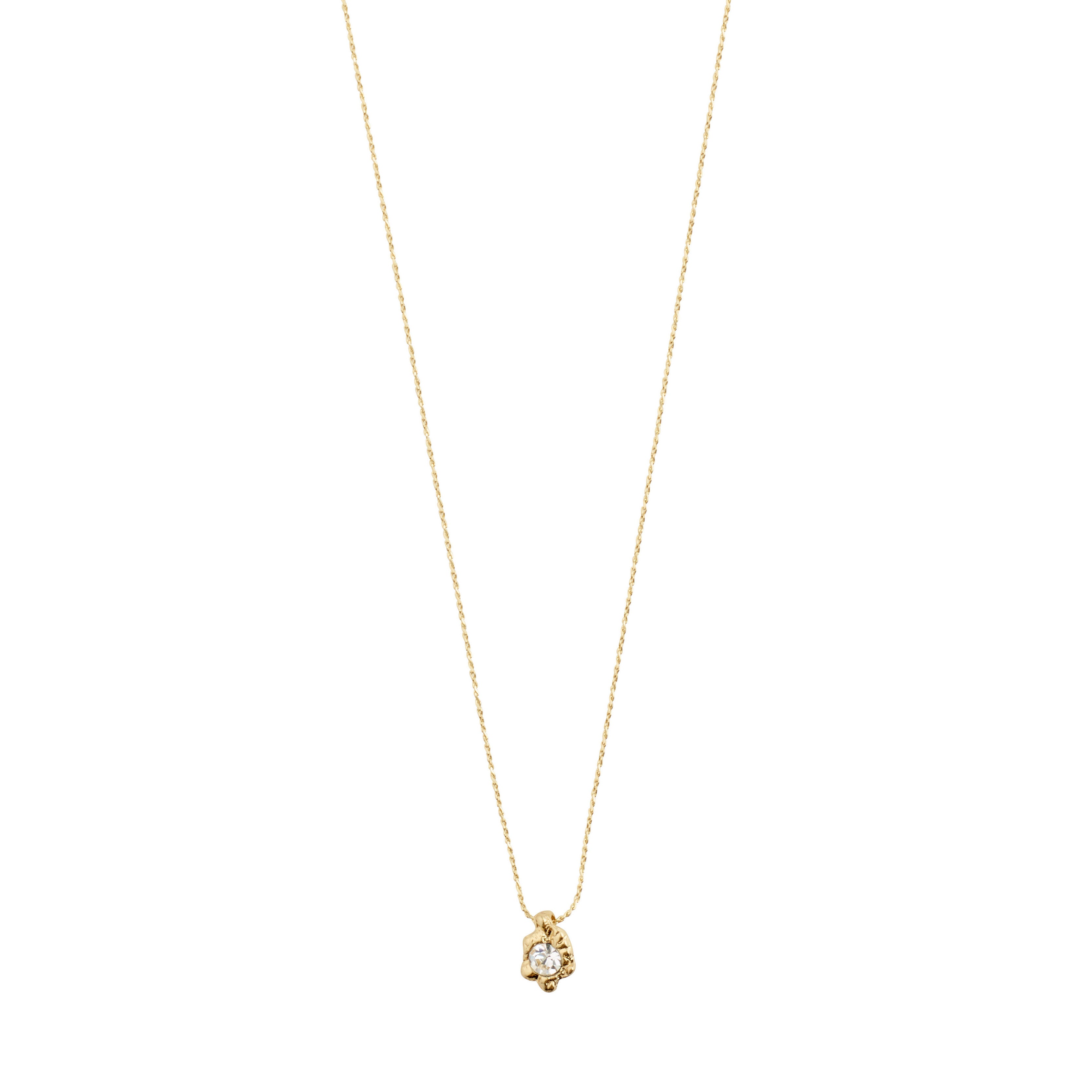TINA crystal pendant necklace, gold-plated, featuring an organic asymmetrical design with a Preciosa crystal. Part of Pilgrim's recycled collection.