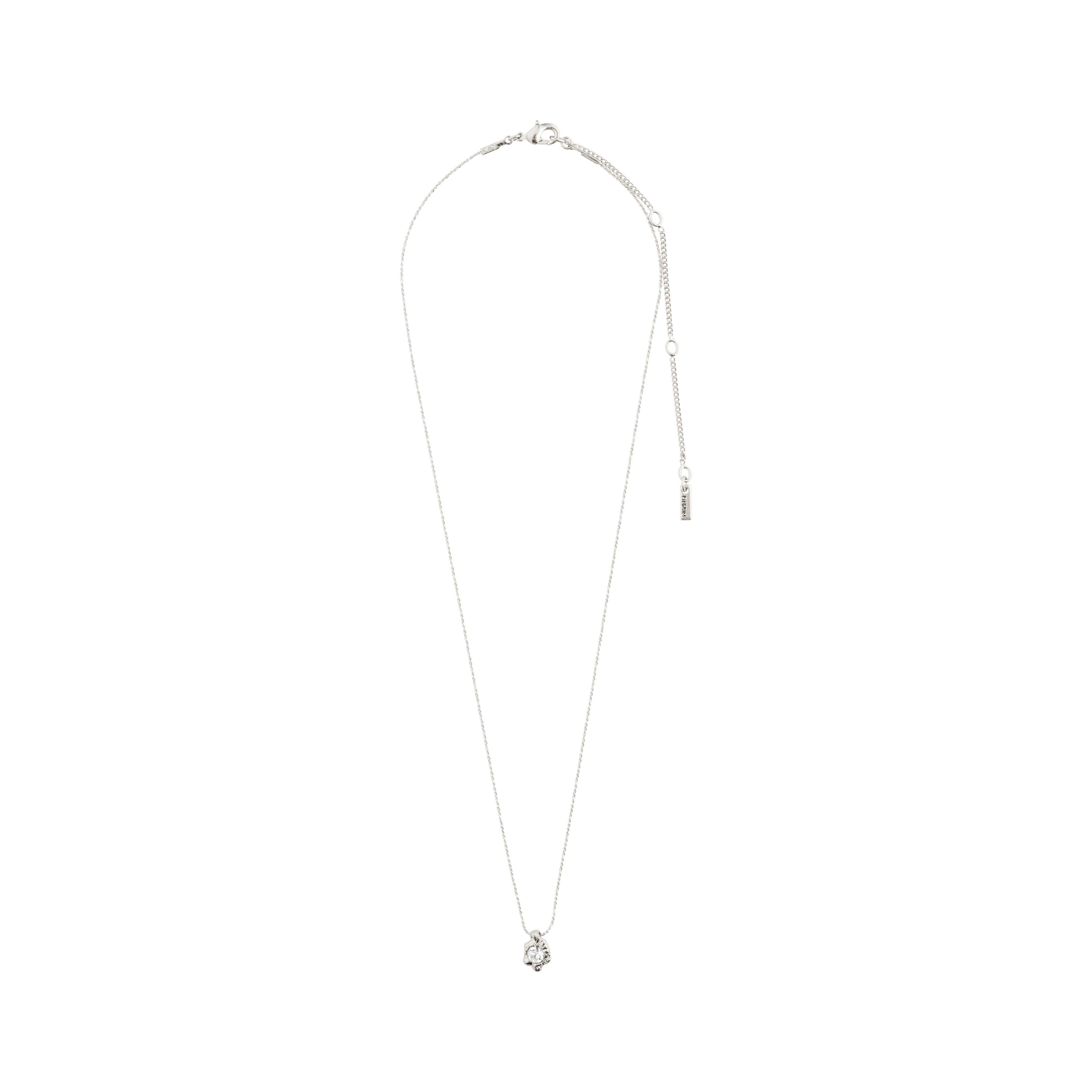 TINA crystal pendant necklace, silver-plated, featuring an organic embossed design on a silver chain, part of Pilgrim's eco-friendly collection.