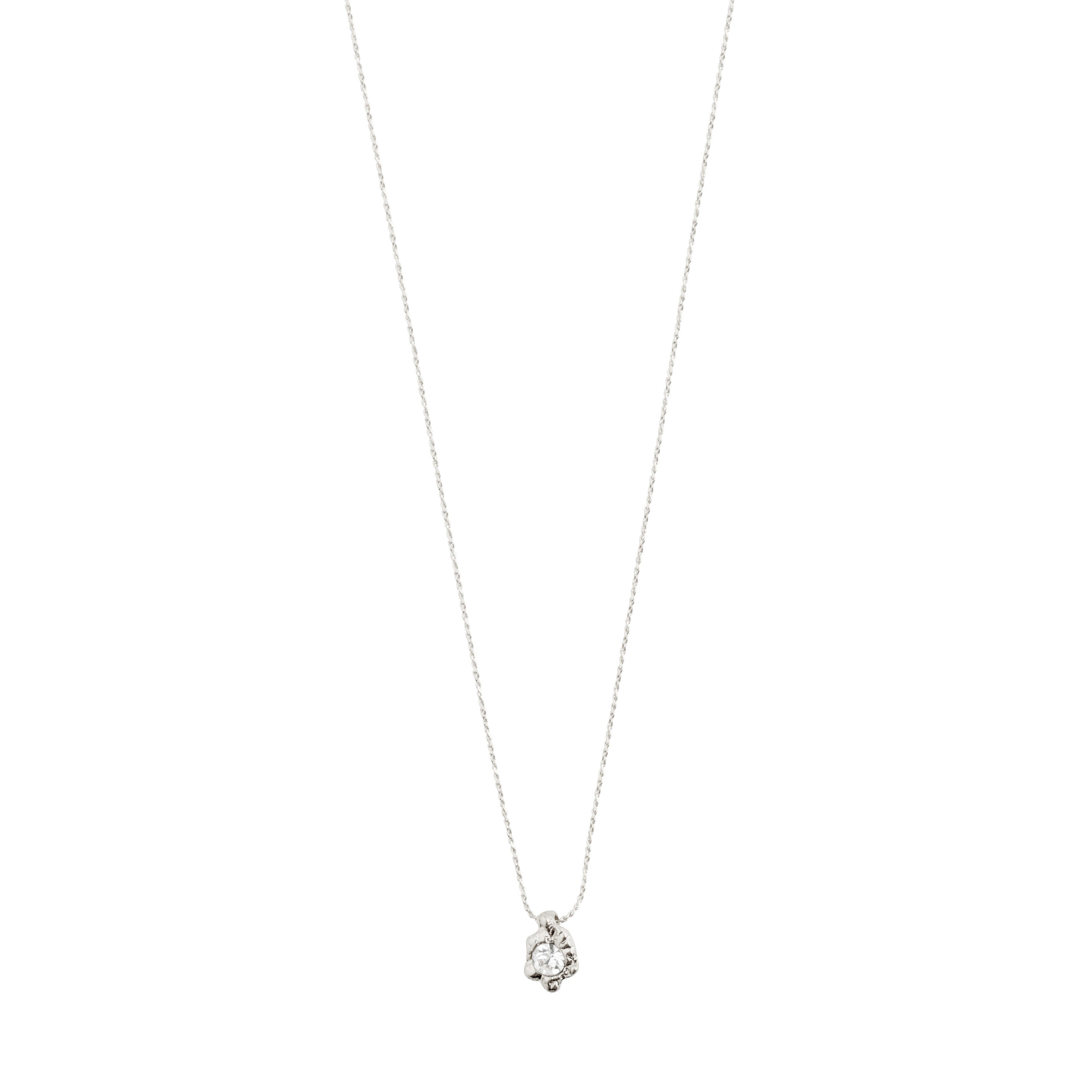 TINA crystal pendant necklace, silver-plated, featuring an organic, embossed design with a shimmering crystal, part of Pilgrim's recycled collection.