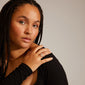 Close-up of a woman wearing the CHANTAL ring, silver-plated, showcasing its organic, handcrafted design, part of Pilgrim's recycled jewelry collection.