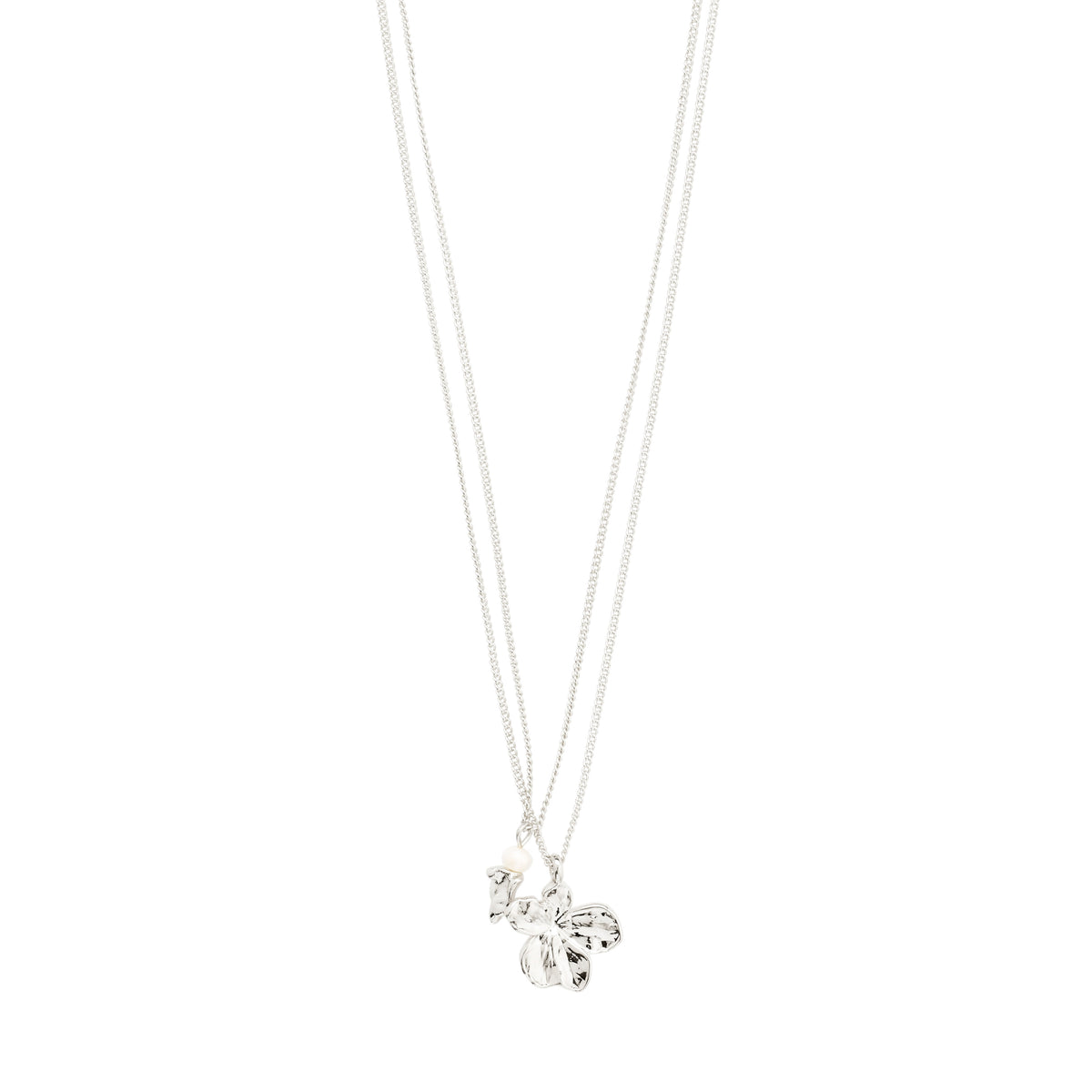 ZHURI necklace 2-in-1 set: silver-plated, featuring a floral pendant and freshwater pearl on a chain, perfect for adding effortless romantic style.
