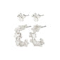 ZHURI earrings 2-in-1 set, silver-plated, featuring floral half hoops and casual studs, offering versatile styling options for any outfit from Pilgrim.