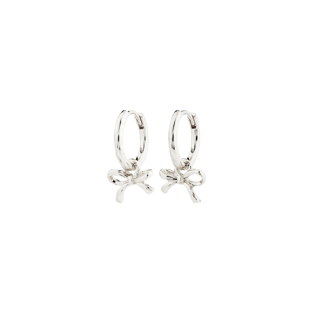 LYSANDRA hoop earrings, silver-plated with bow pendants, from Pilgrim's Classic collection. Made from 99% recycled material, perfect for enhancing your summer style.