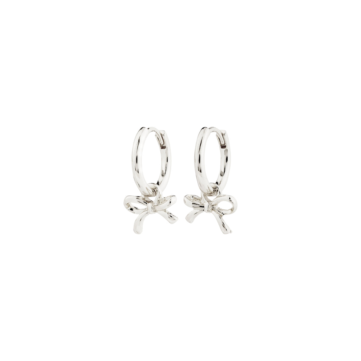 LYSANDRA hoop earrings, silver-plated with bow pendants, from Pilgrim's Classic collection. Made from 99% recycled material, perfect for enhancing your summer style.