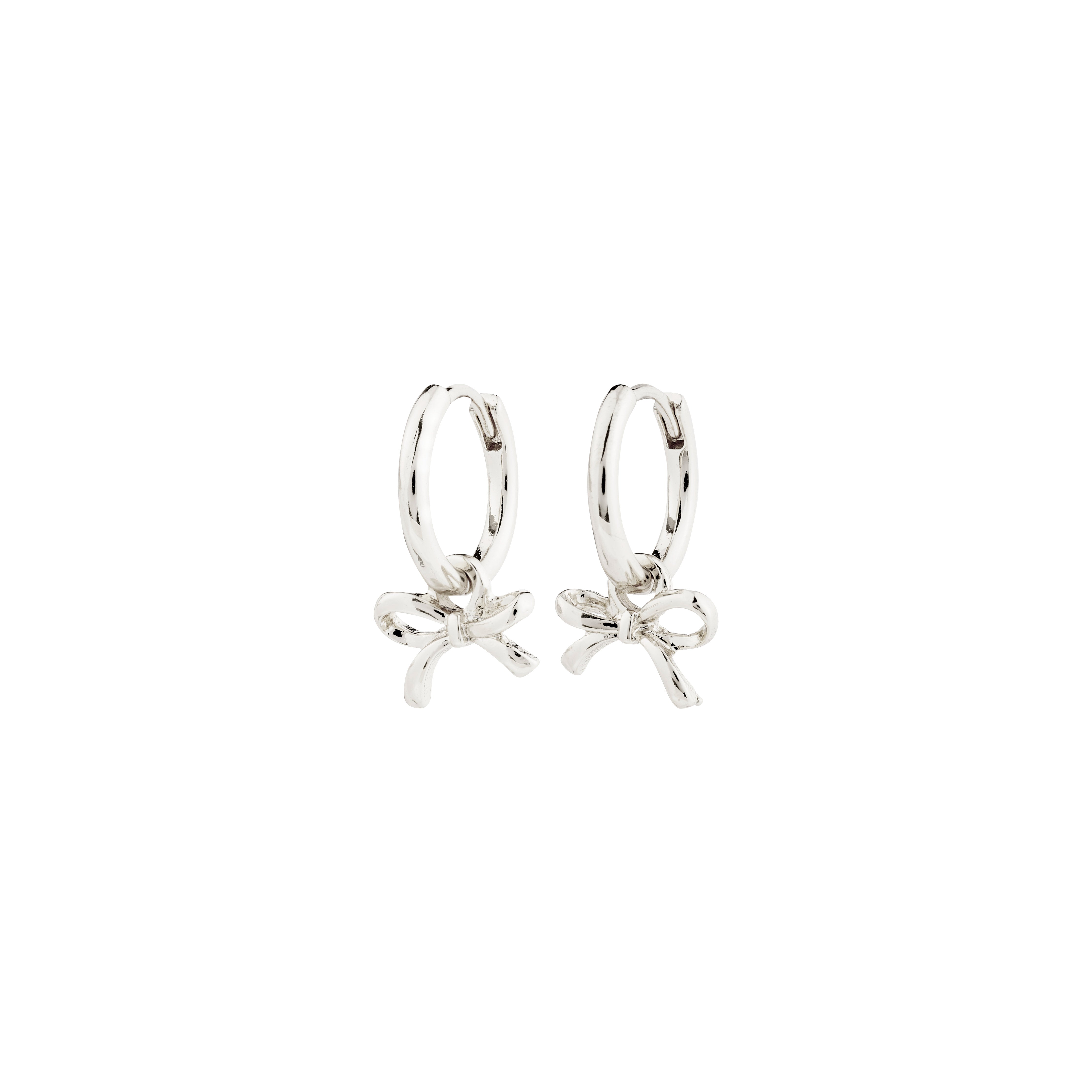 LYSANDRA hoop earrings, silver-plated with bow pendants, from Pilgrim's Classic collection. Made from 99% recycled material, perfect for enhancing your summer style.