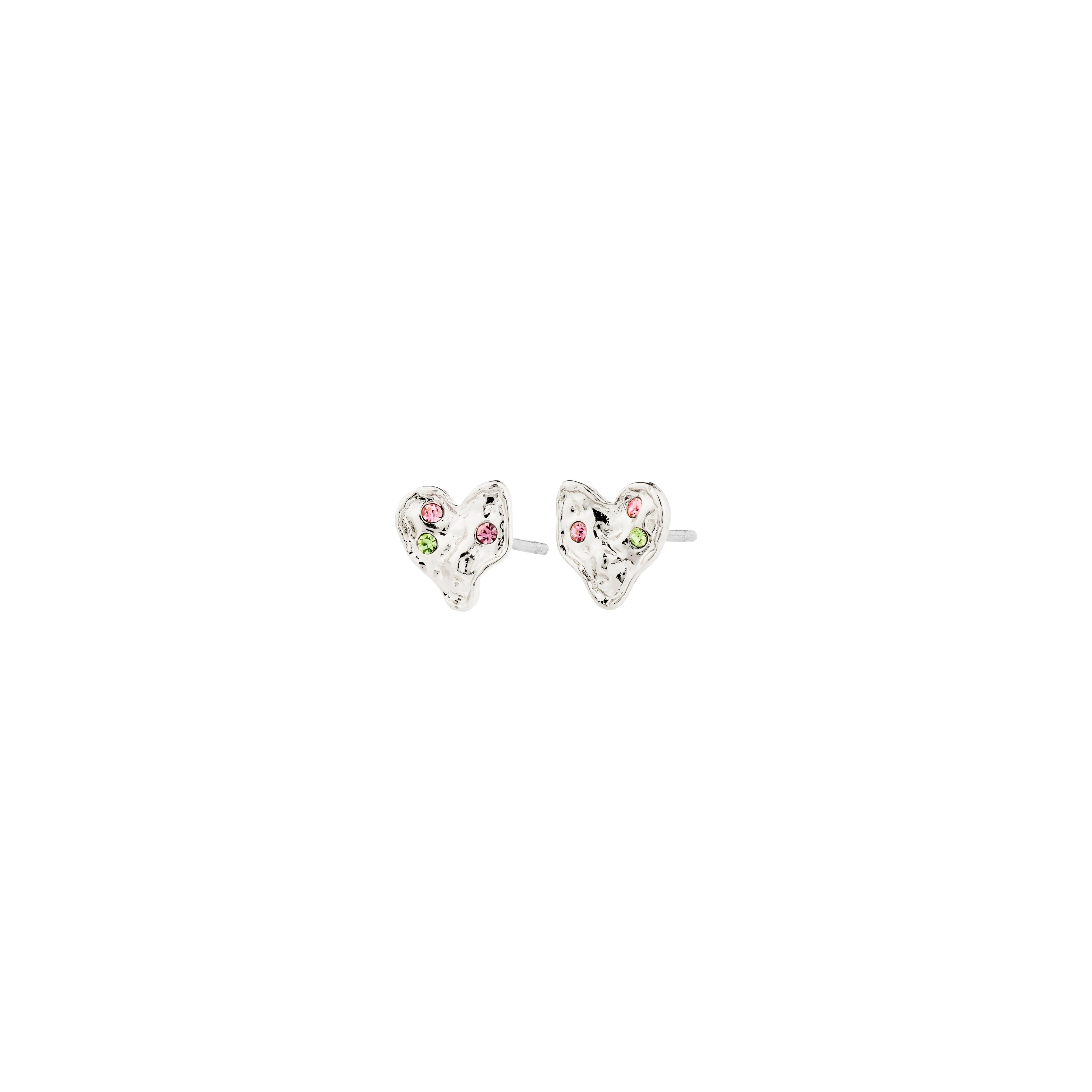 RYAN heart earrings silver-plated, featuring an organic heart shape with Preciosa crystals, showcasing Pilgrim's handcrafted, recycled elegance for a romantic, trendy look.