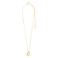 Gold-plated DIEGO necklace with a twisted doodle pendant and adjustable slide lock, crafted from recycled materials, offering a creative, stylish edge to any outfit.