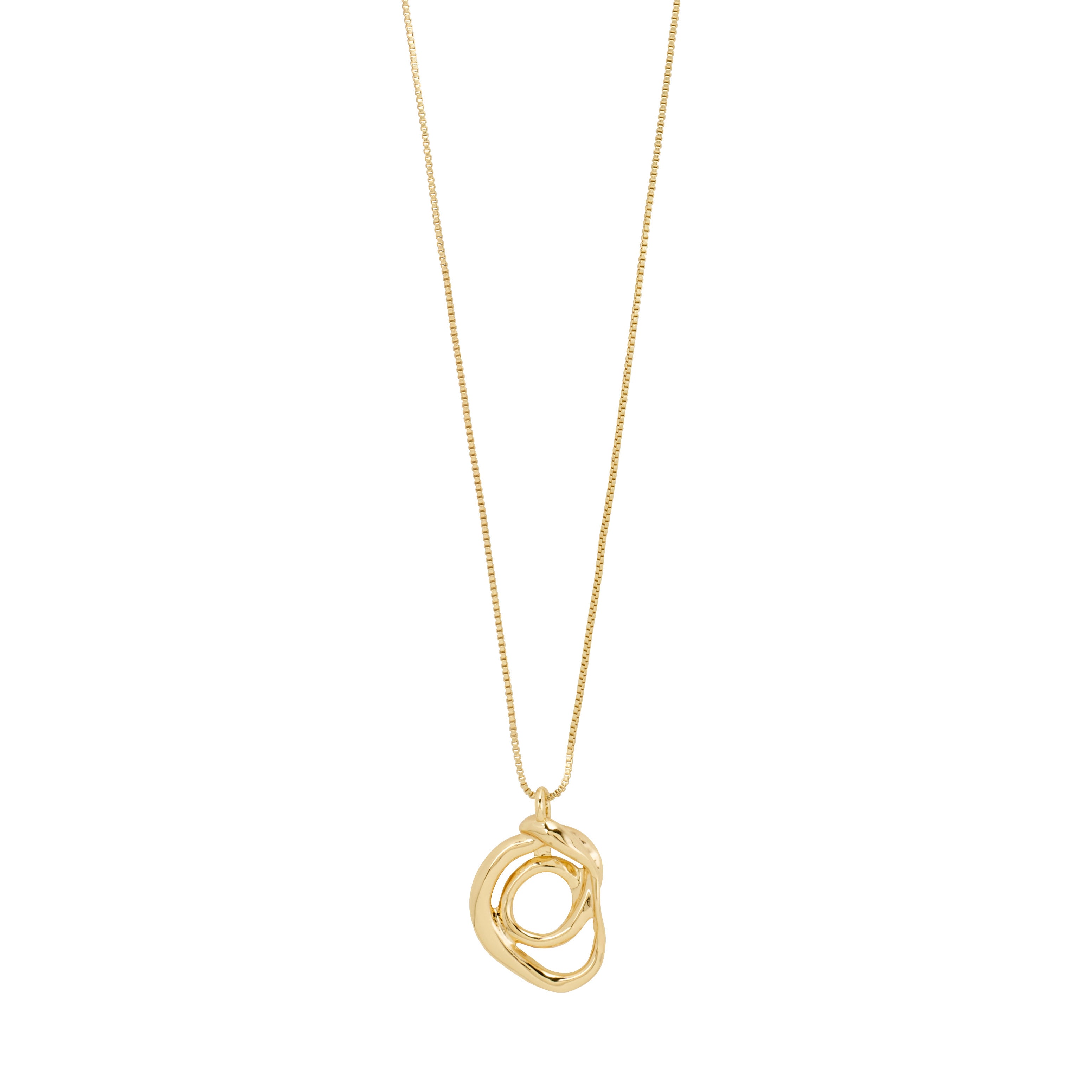 Gold-plated DIEGO necklace featuring a twisted doodle pendant, 80 cm adjustable length, crafted from 99% recycled materials, offering an artistic touch to any outfit.