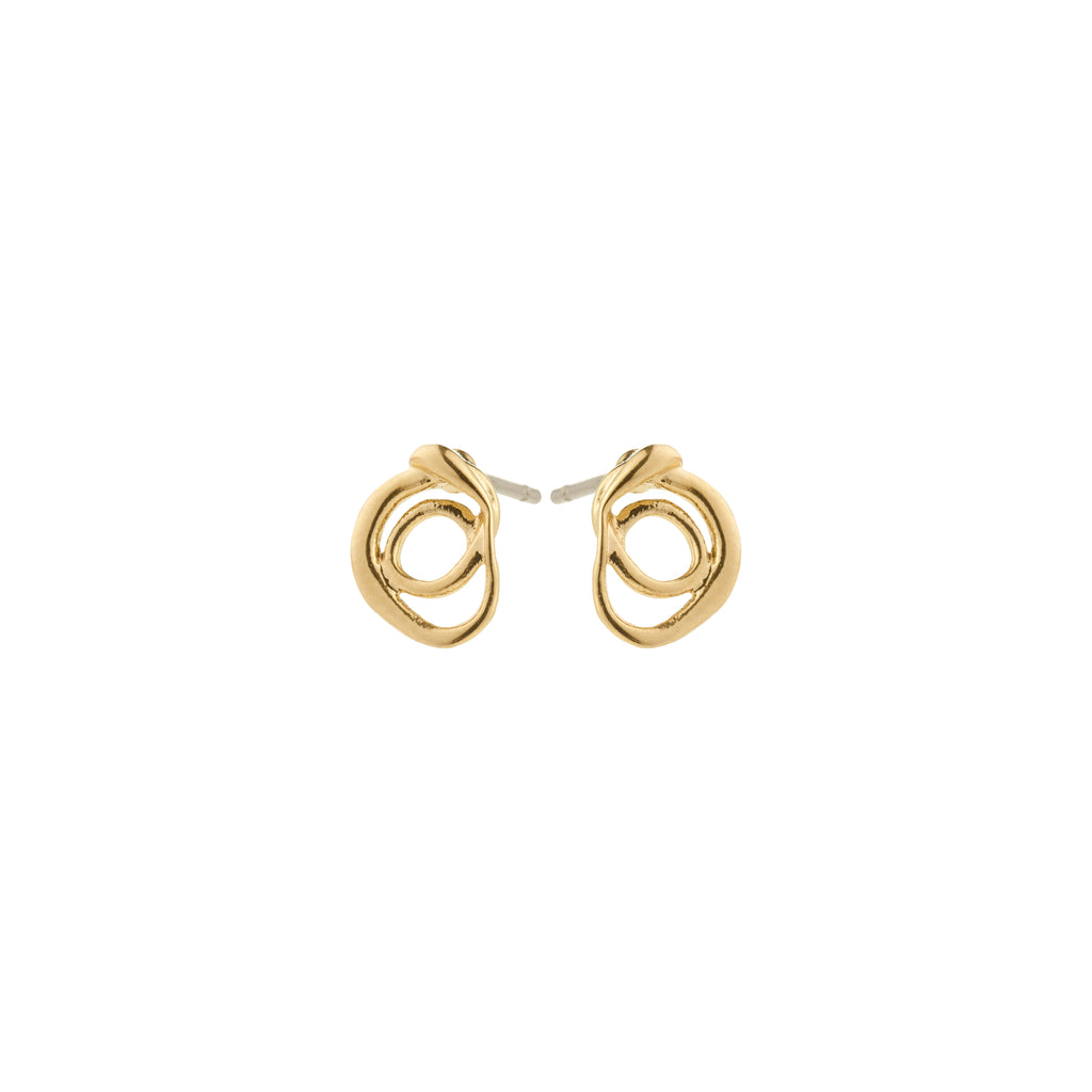 Gold-plated DIEGO earrings by Pilgrim featuring a fluid doodle design with intricate details, embodying a creative and artistic statement for trendsetting personal style seekers.