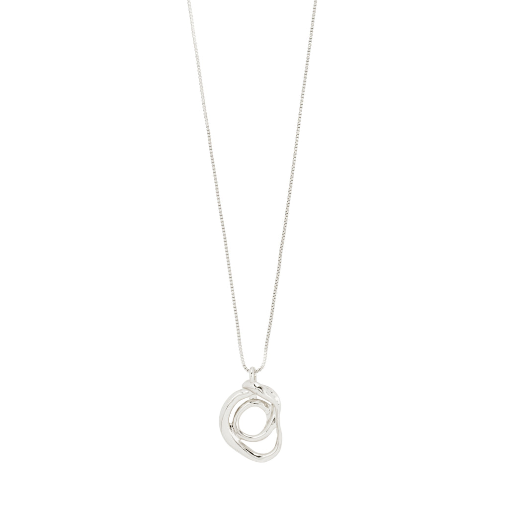 Silver-plated DIEGO necklace featuring a twisted doodle pendant, adjustable 80 cm chain, crafted from 99% recycled materials for a creative, eco-friendly style.
