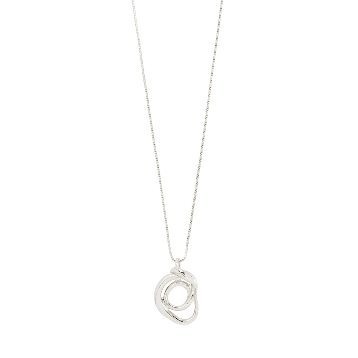 Silver-plated DIEGO necklace featuring a twisted doodle pendant, adjustable 80 cm chain, crafted from 99% recycled materials for a creative, eco-friendly style.