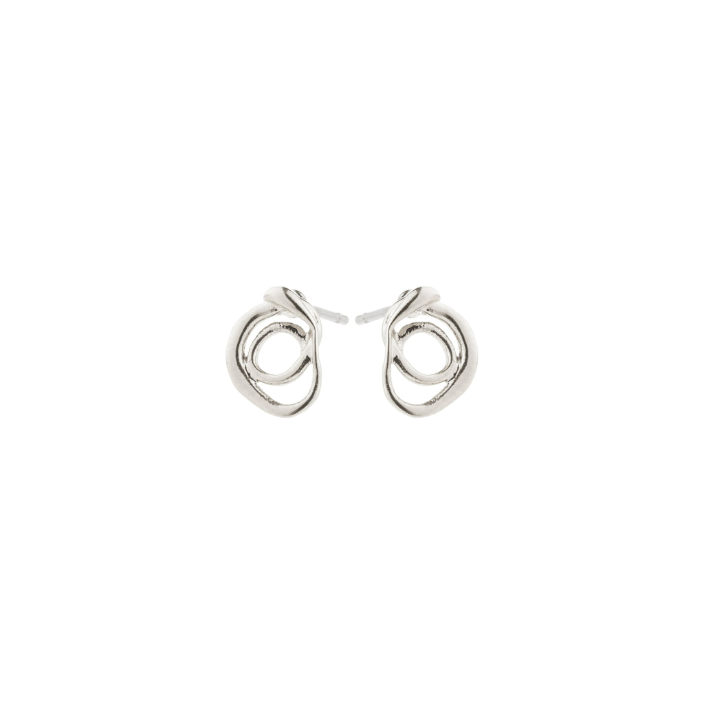 Silver-plated DIEGO earrings with fluid doodle design, offering a playful, creative touch, crafted from 99% recycled materials. Perfect for a statement look.