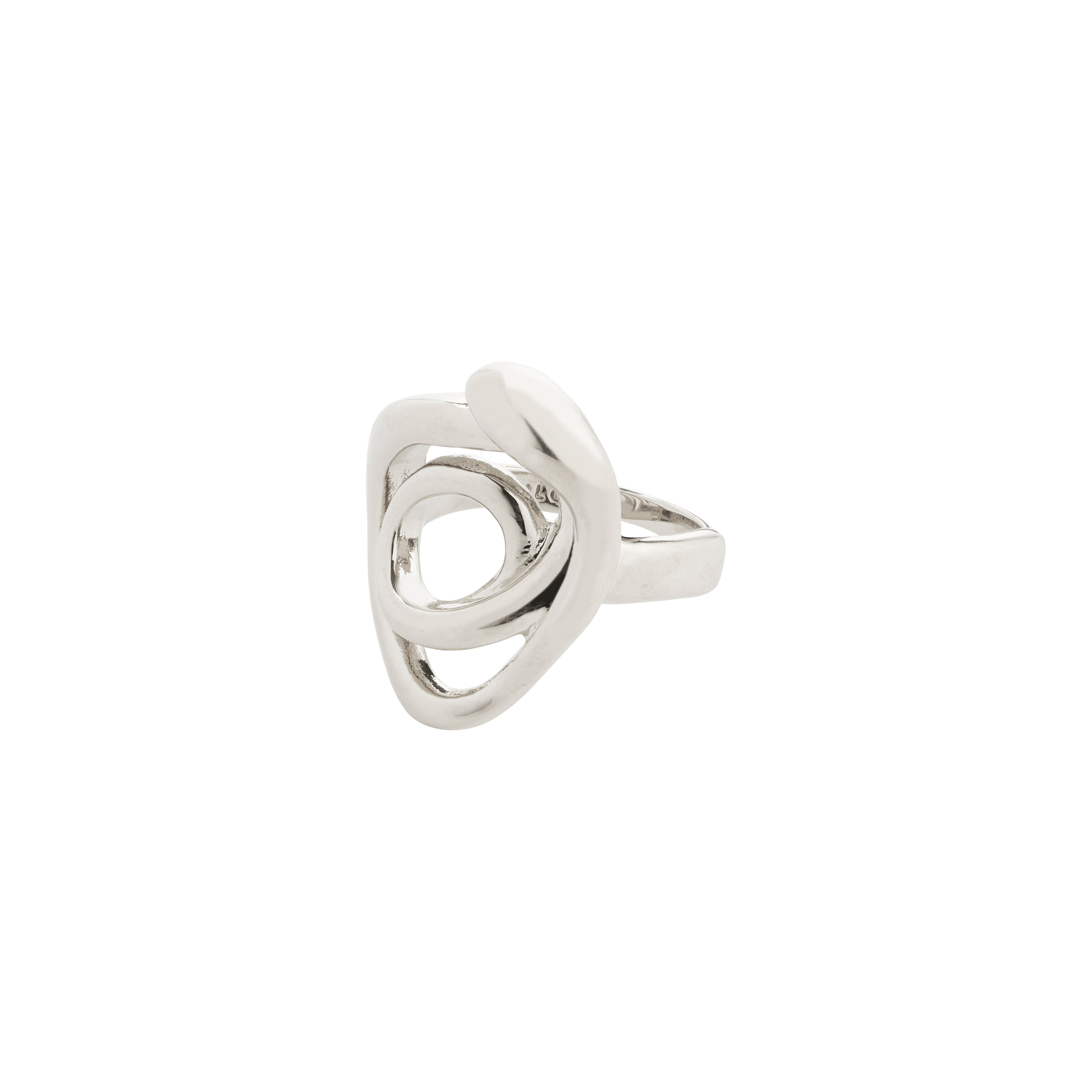 Silver-plated DIEGO statement ring by Pilgrim, featuring a doodle-inspired design with organic shapes. A bold, artistic accessory made from 99% recycled materials.