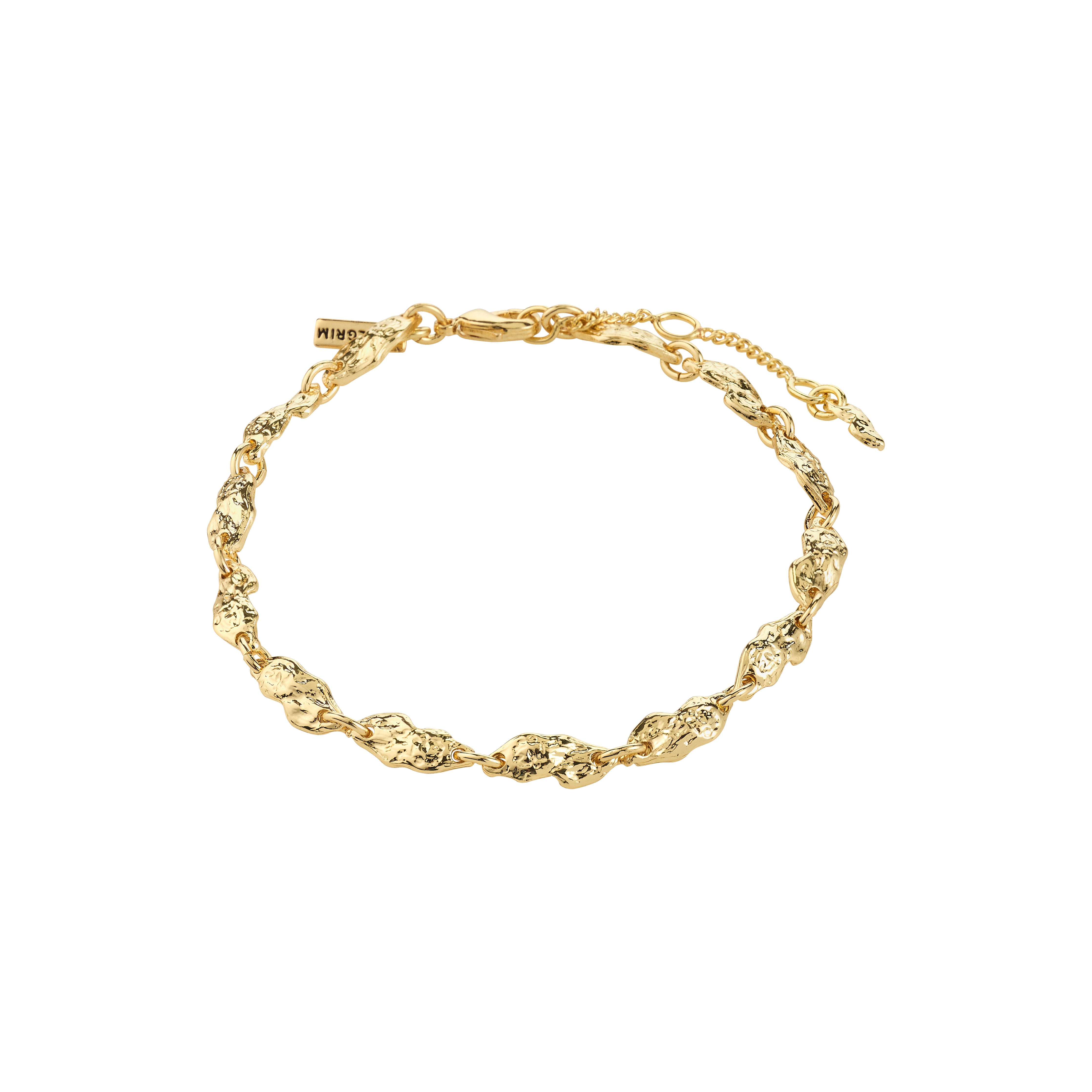 ELIYAH bracelet gold-plated with nugget-shaped links and lobster clasp, showcasing textured simplicity and rustic appeal against a white background.