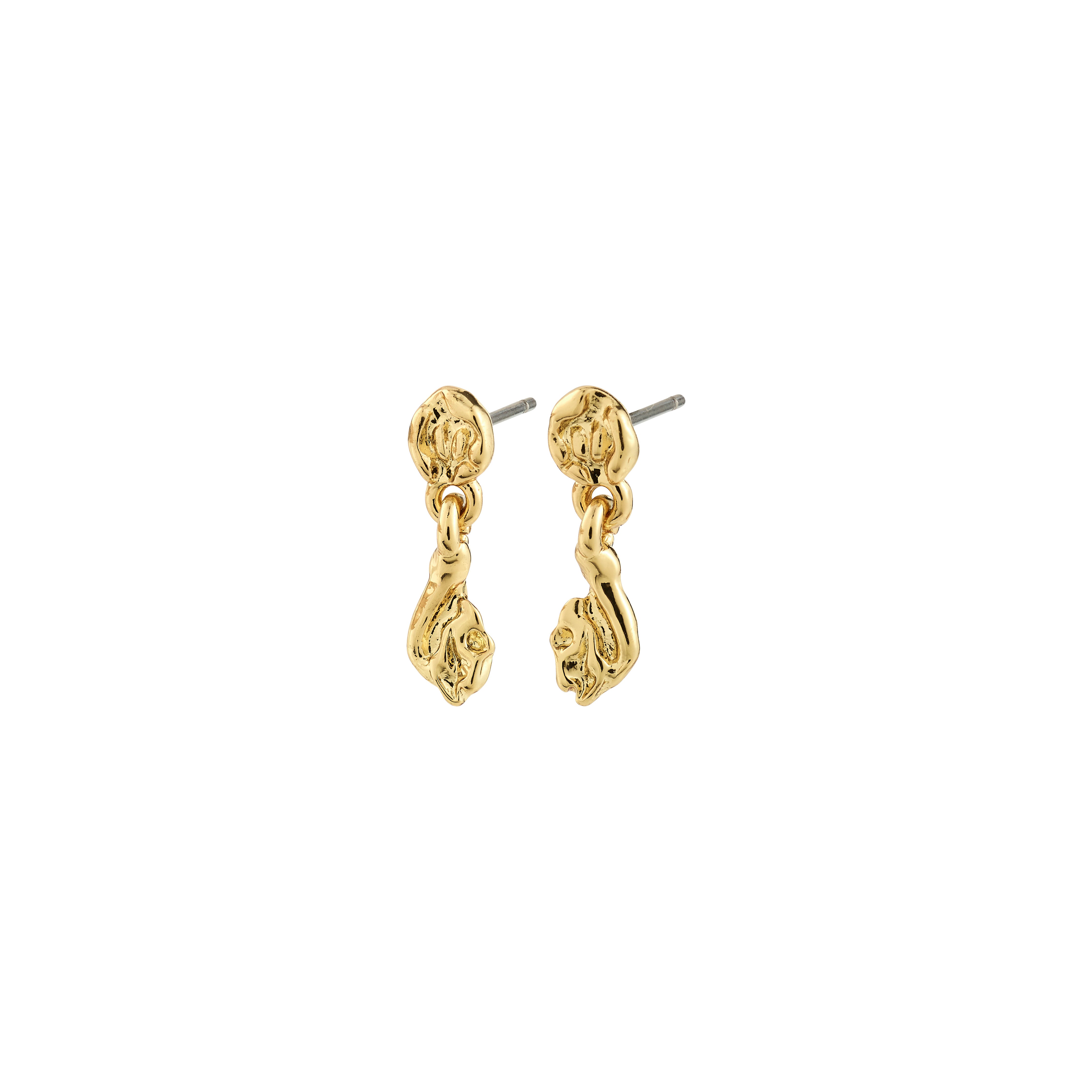 Gold-plated ELIYAH earrings with nugget-style studs and organic dangles, showcasing a sculptural, artisanal design, embodying Pilgrim's timeless, eco-conscious craftsmanship.
