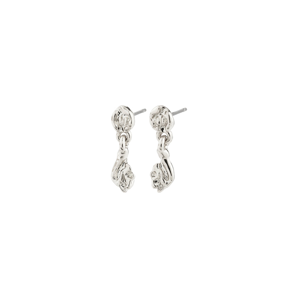 ELIYAH earrings silver-plated: Organic, molten-style design with silver-tone studs and dangling nuggets, crafted from recycled materials for a timeless, versatile accessory.