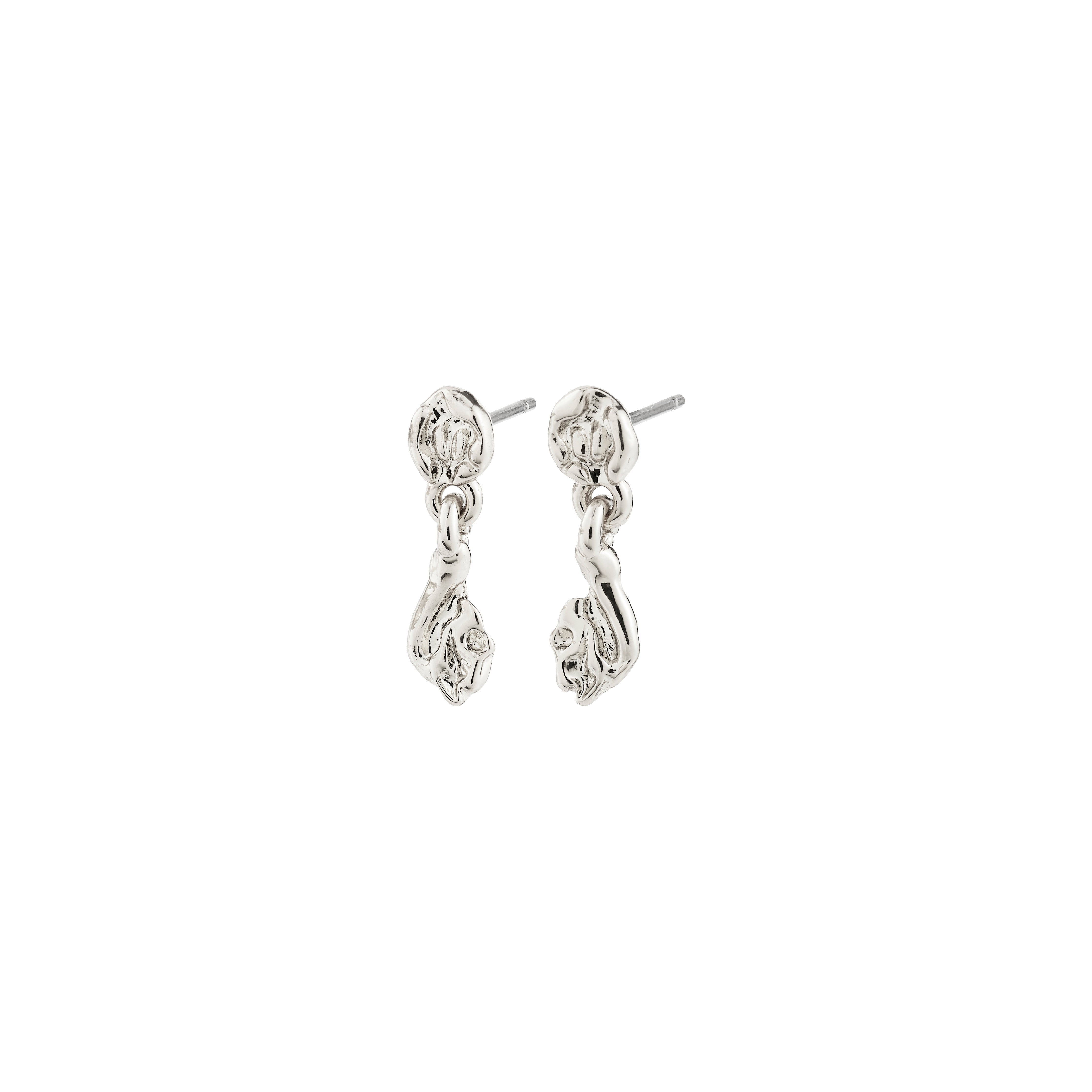 ELIYAH earrings silver-plated: Organic, molten-style design with silver-tone studs and dangling nuggets, crafted from recycled materials for a timeless, versatile accessory.
