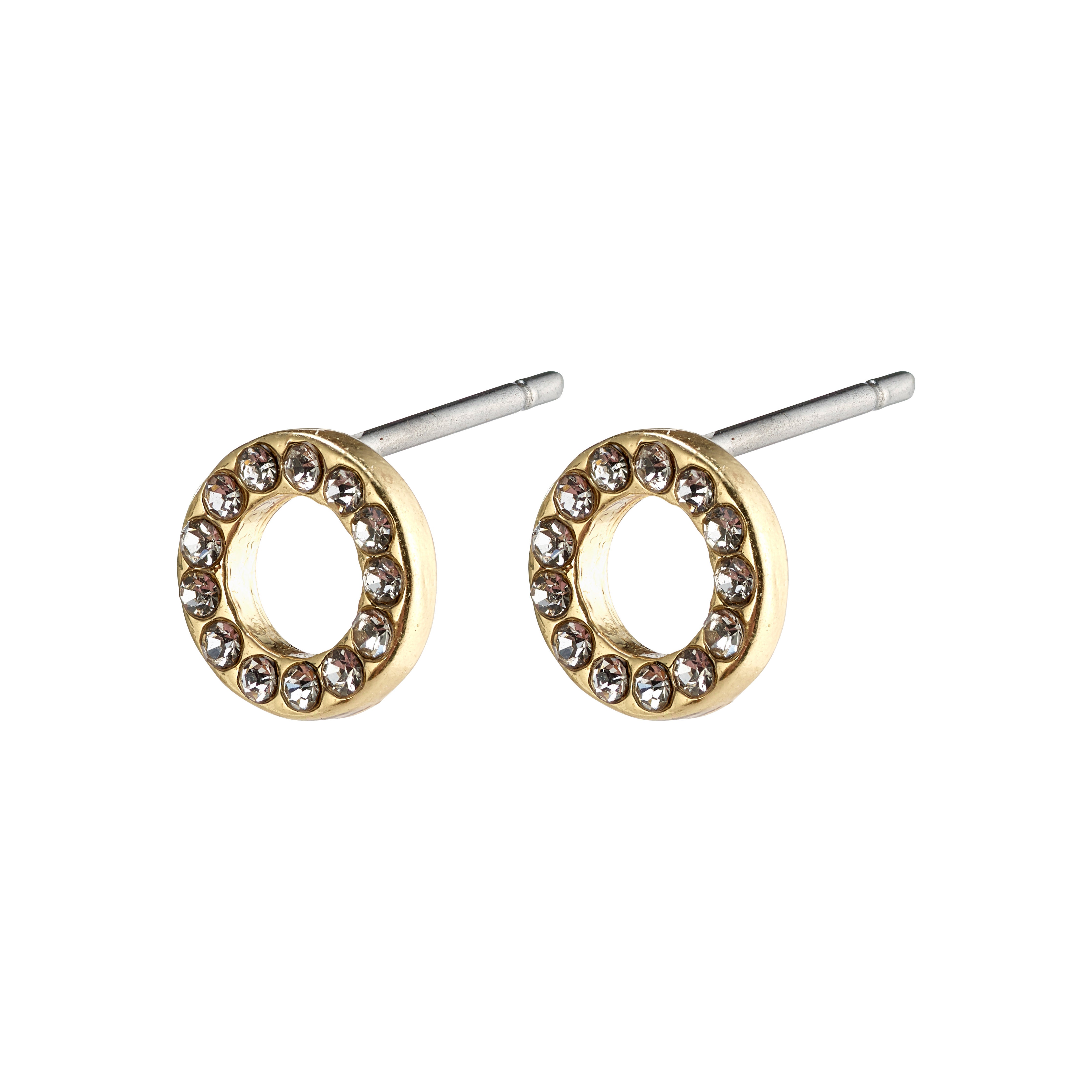 TESSA crystal halo earrings, gold-plated, featuring circular design with Preciosa crystals, offering a chic and glamorous accessory for trendsetters.