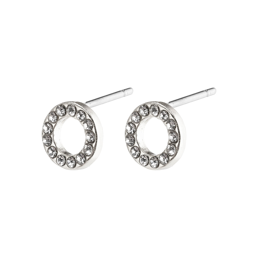 TESSA crystal halo earrings, silver-plated, featuring delicate circular design with Preciosa crystals for a classic, modest look. Perfect everyday Danish handmade accessory.