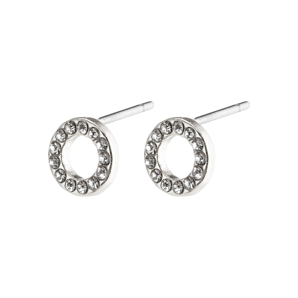 TESSA crystal halo earrings, silver-plated, featuring delicate circular design with Preciosa crystals for a classic, modest look. Perfect everyday Danish handmade accessory.