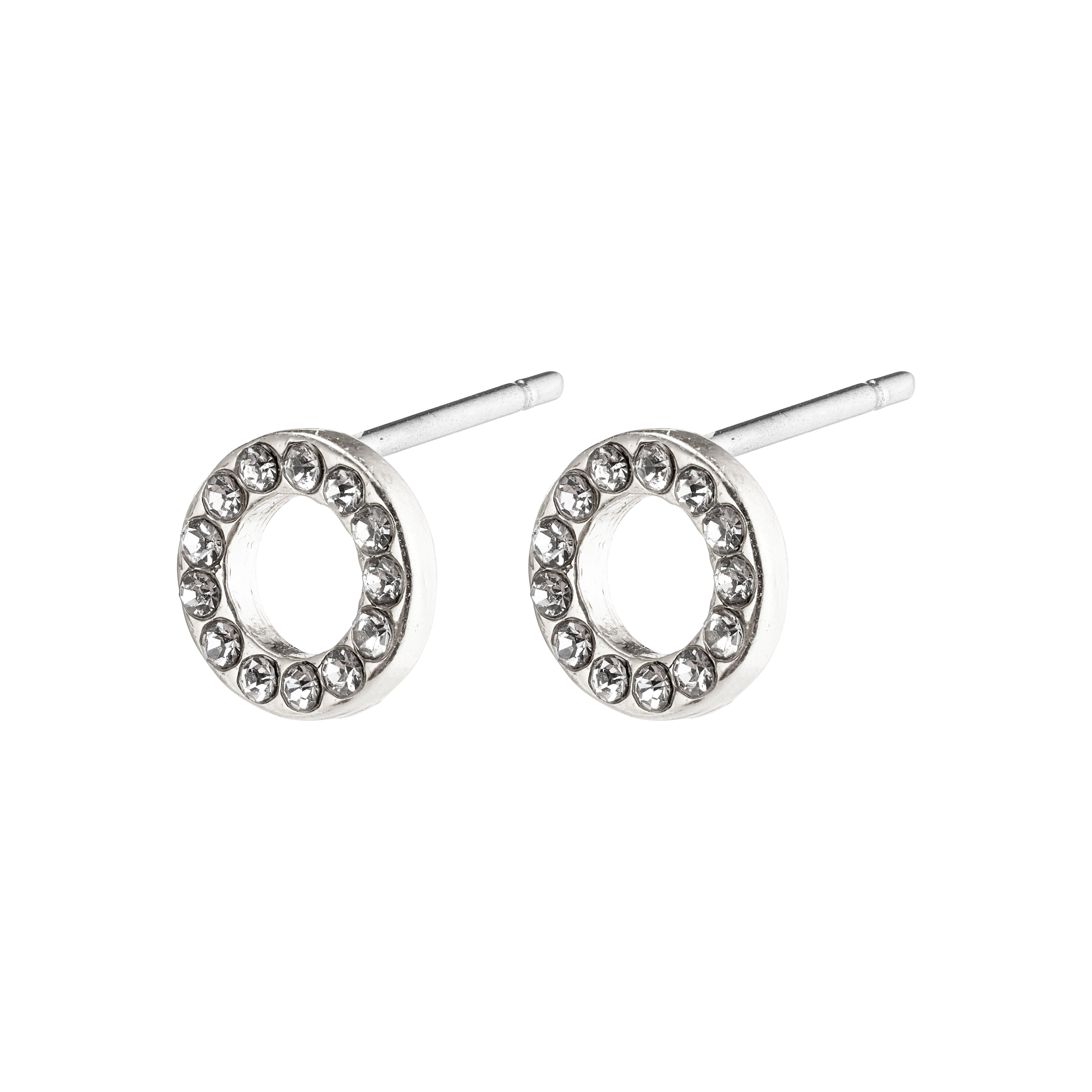 TESSA crystal halo earrings, silver-plated, featuring delicate circular design with Preciosa crystals for a classic, modest look. Perfect everyday Danish handmade accessory.