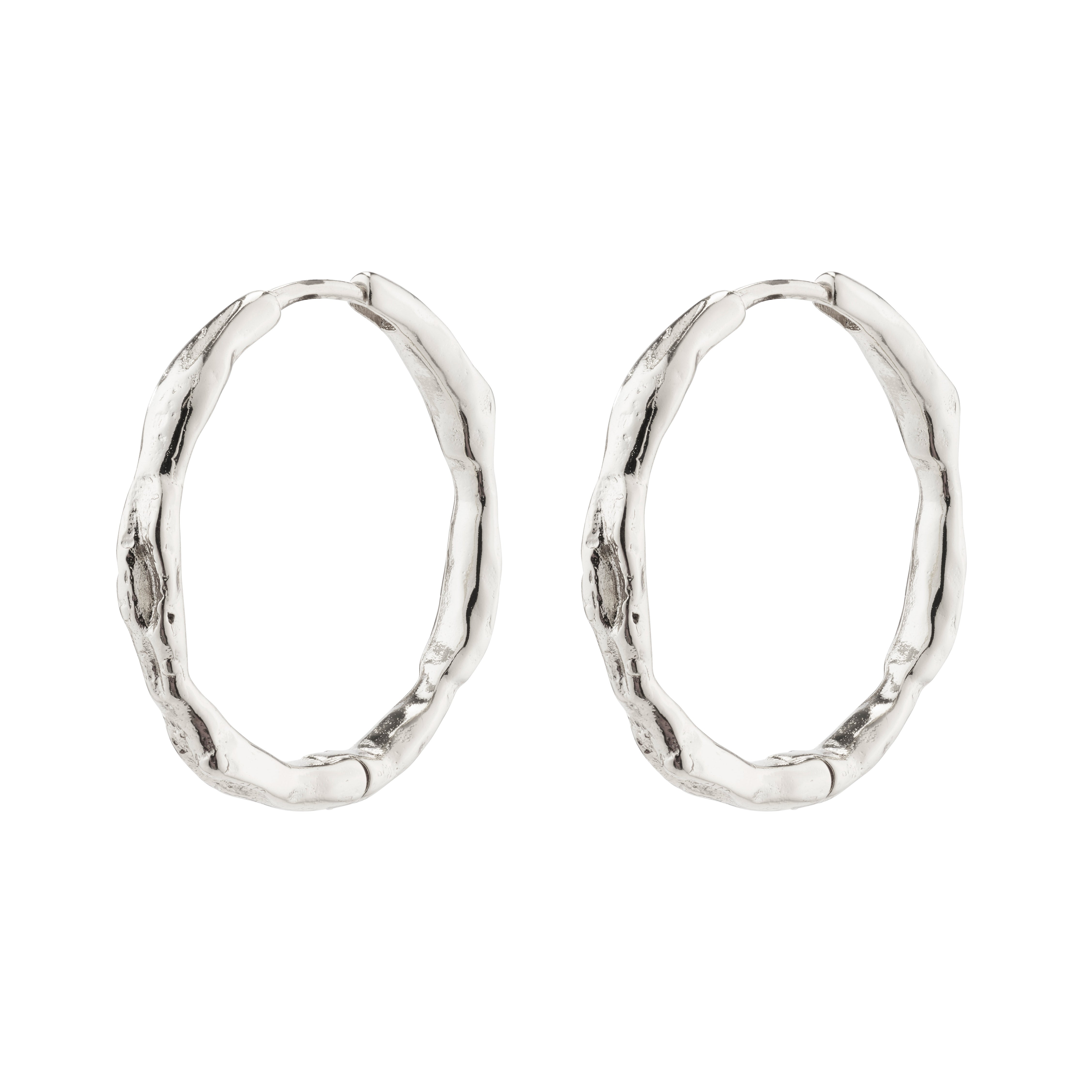 EDDY organic-shaped large silver-plated hoop earrings with a wavy, handcrafted design, perfect for adventurous, stylish individuals seeking unique, Scandinavian-inspired jewelry.