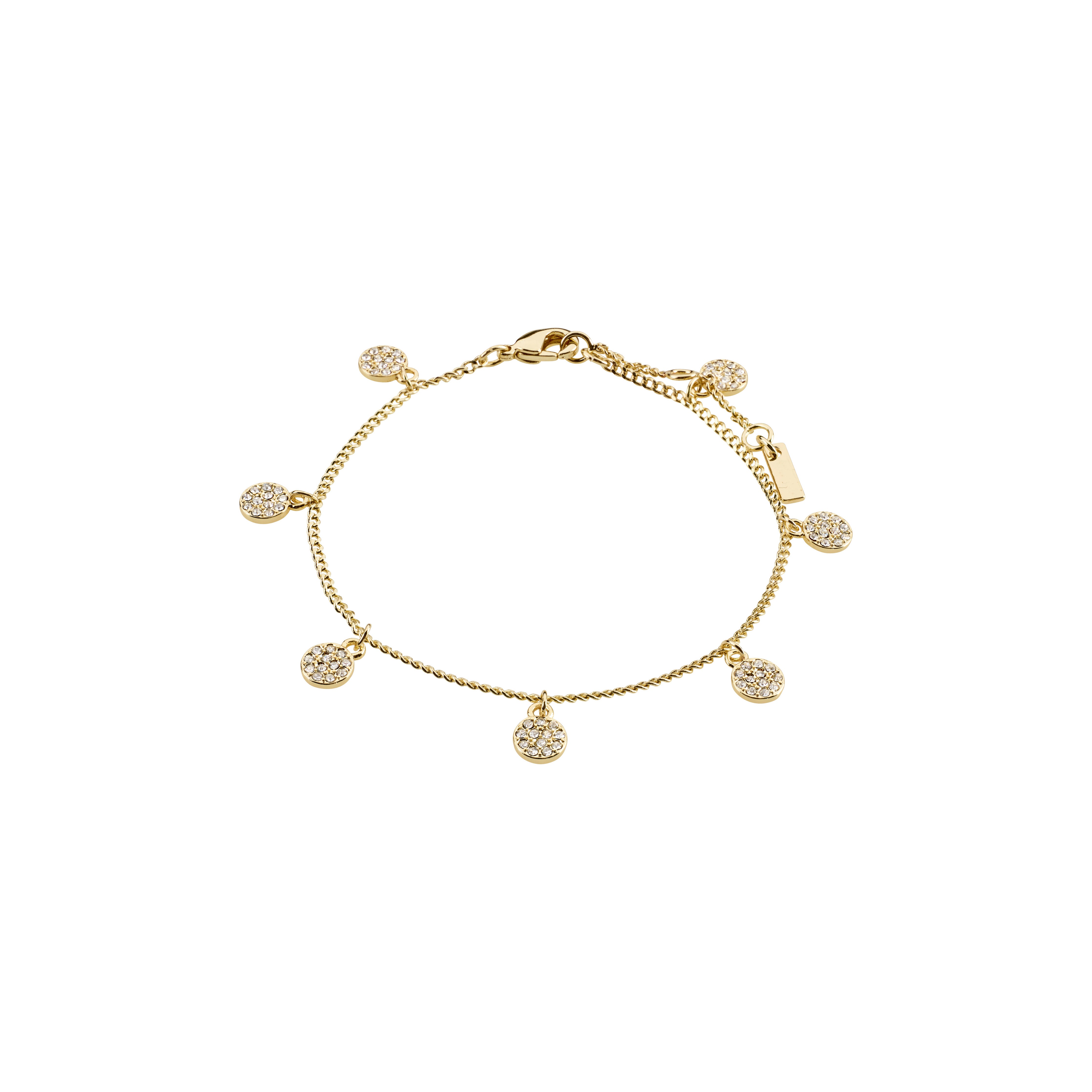 CHAYENNE crystal bracelet, gold-plated with small coin pendants and Preciosa crystals, featuring a slim, airy chain design from Pilgrim.