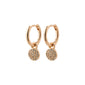 CHAYENNE crystal hoop earrings rosegold-plated, featuring rose gold-plated huggie hoops with detachable coin pendants adorned with Preciosa crystals. Elegant and versatile design.