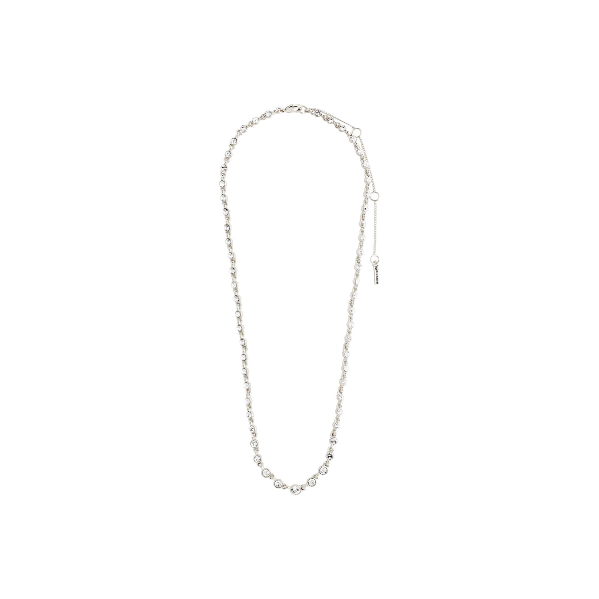 IMOGENE necklace, silver-plated with Preciosa crystals, features a minimalist chain and tassel pendant, perfect for versatile styling and adding a touch of elegance.