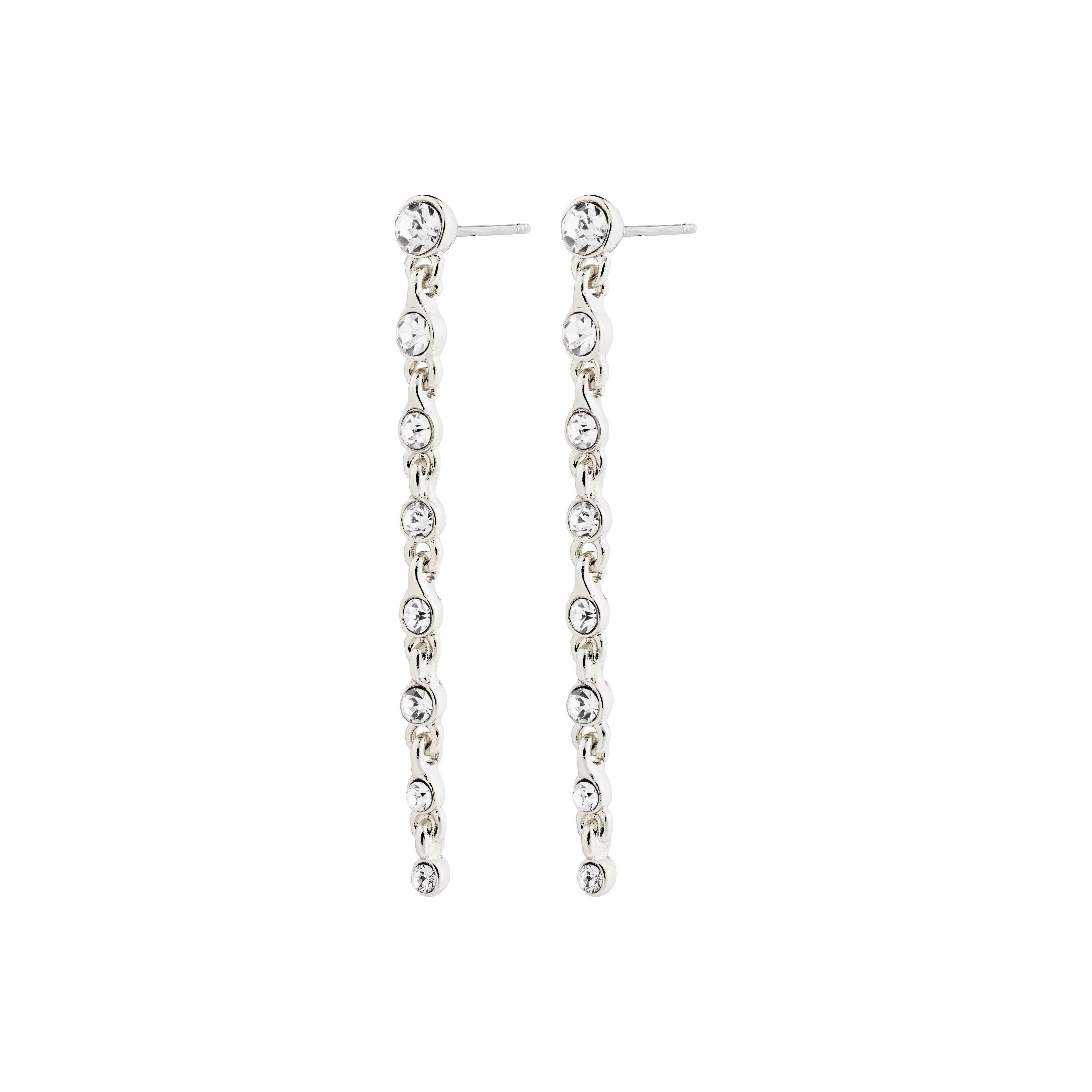 IMOGENE earrings silver-plated featuring sparkling Preciosa crystals, crafted from 90% recycled material, designed for a glamorous, eco-conscious style. Perfect for elevating any party look.