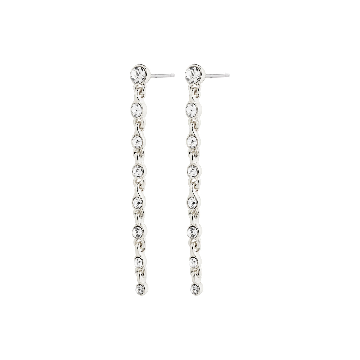 IMOGENE earrings silver-plated featuring sparkling Preciosa crystals, crafted from 90% recycled material, designed for a glamorous, eco-conscious style. Perfect for elevating any party look.