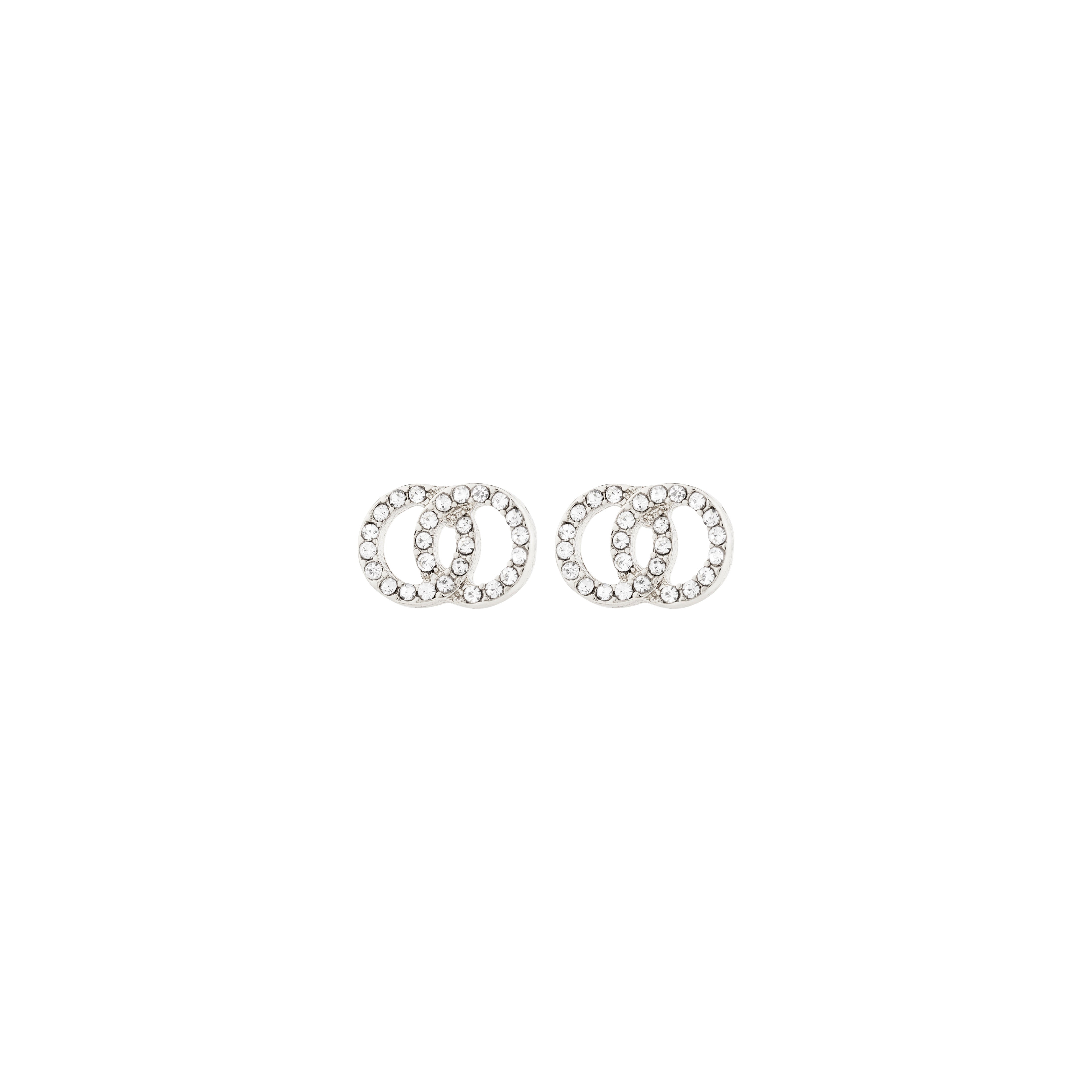 JOLINA recycled earrings, silver-plated, feature intertwined halos adorned with sparkling Preciosa crystals, reflecting Pilgrim's blend of timeless and trendy Danish design.