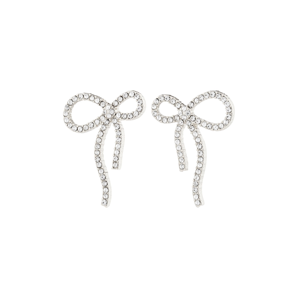 JOLANTA silver-plated earrings featuring trendy bow design adorned with sparkling Preciosa crystals, perfect for elevating everyday outfits or adding glam to formal occasions.