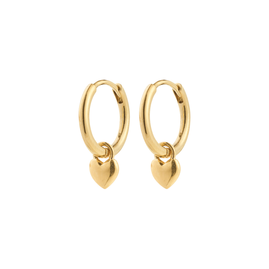 ALAIA earrings: gold-plated huggie hoops with detachable heart pendants, offering a romantic vibe and versatile style, crafted from 99% recycled materials.