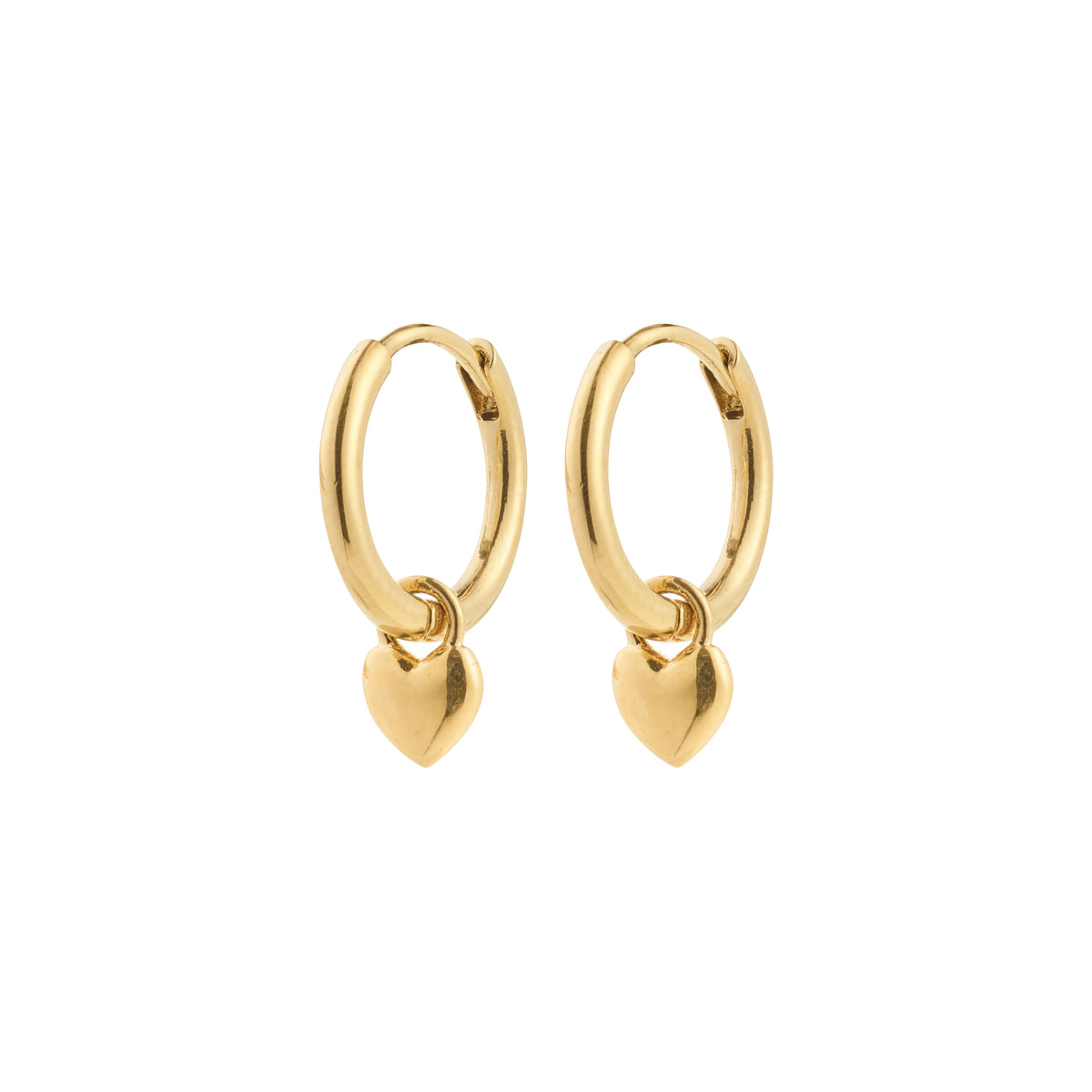 ALAIA earrings: gold-plated huggie hoops with detachable heart pendants, offering a romantic vibe and versatile style, crafted from 99% recycled materials.