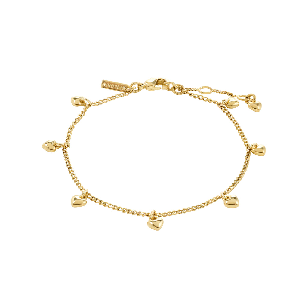ALAIA bracelet gold-plated with eight small heart pendants, offering a romantic and playful touch, ideal for daily wear or special occasions.