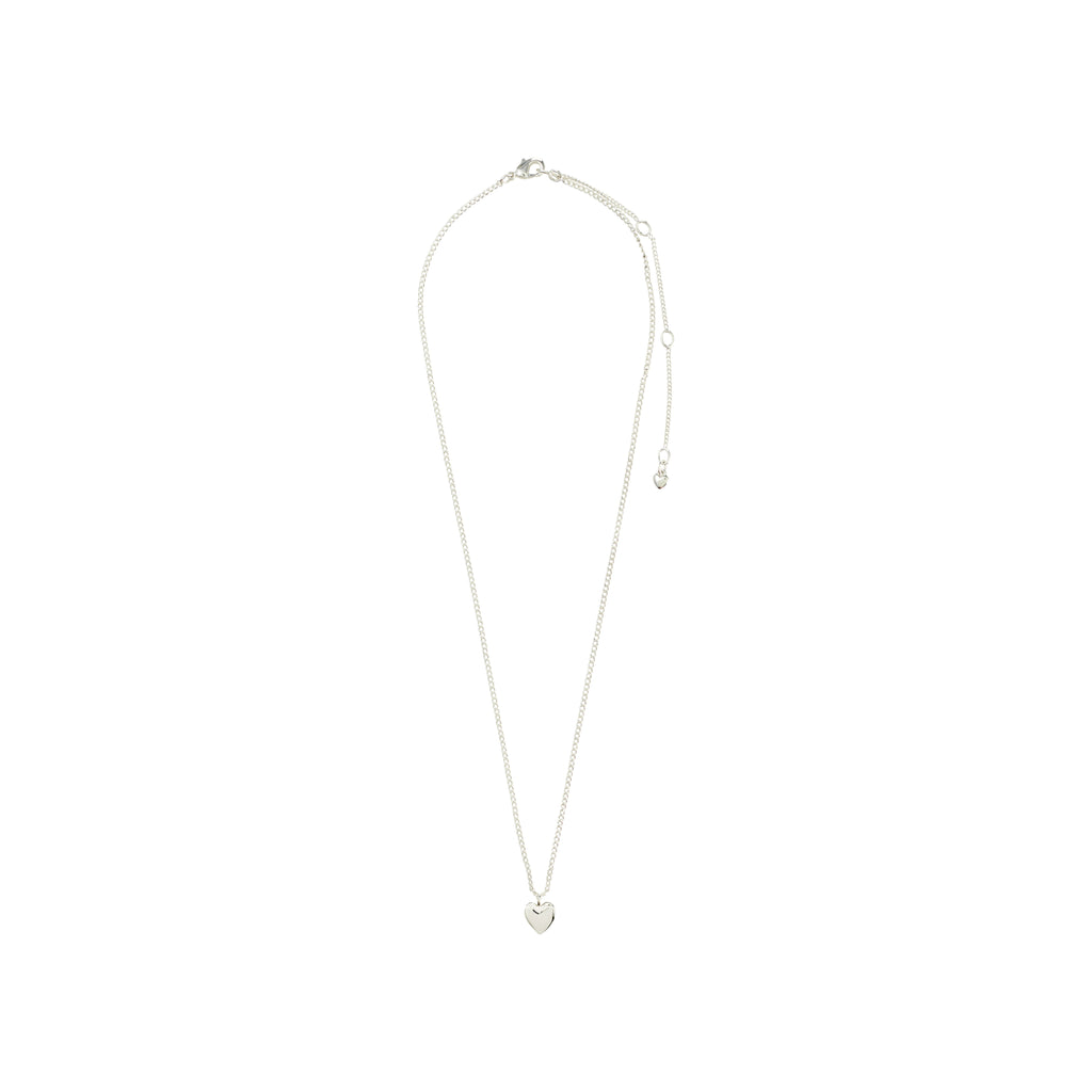 ALAIA necklace silver-plated with a petite heart pendant, crafted from recycled material, offering a romantic, versatile style for layering or standalone wear.