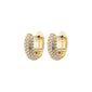 LONA chunky crystal huggie hoops, gold-plated, featuring sparkling Preciosa crystals, crafted from 98% recycled materials for an exclusive, classy look.