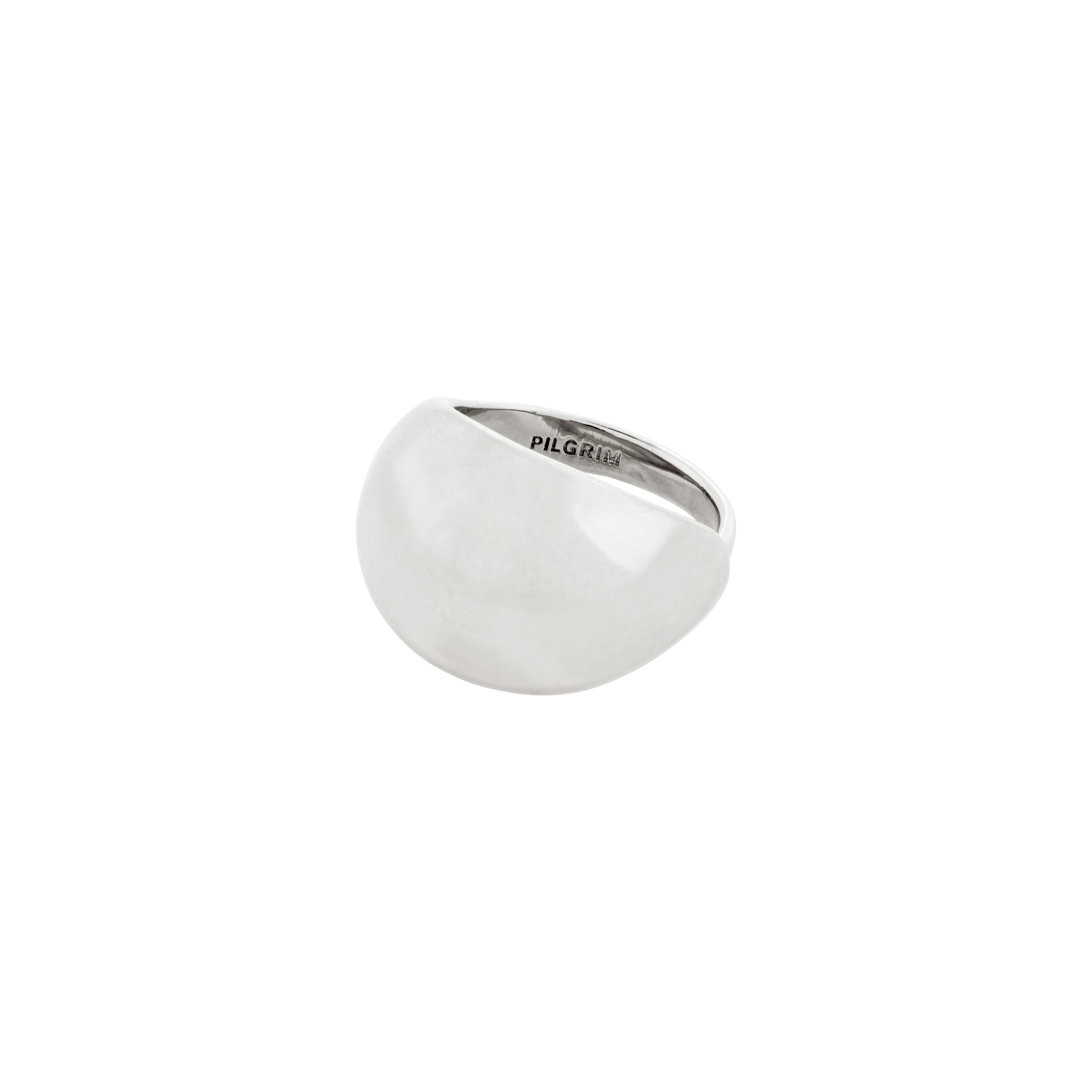 ALEXANE statement ring, silver-plated with a robust, retro-inspired design and shiny surface, from Pilgrim’s recycled collection, showcasing Scandinavian craftsmanship.