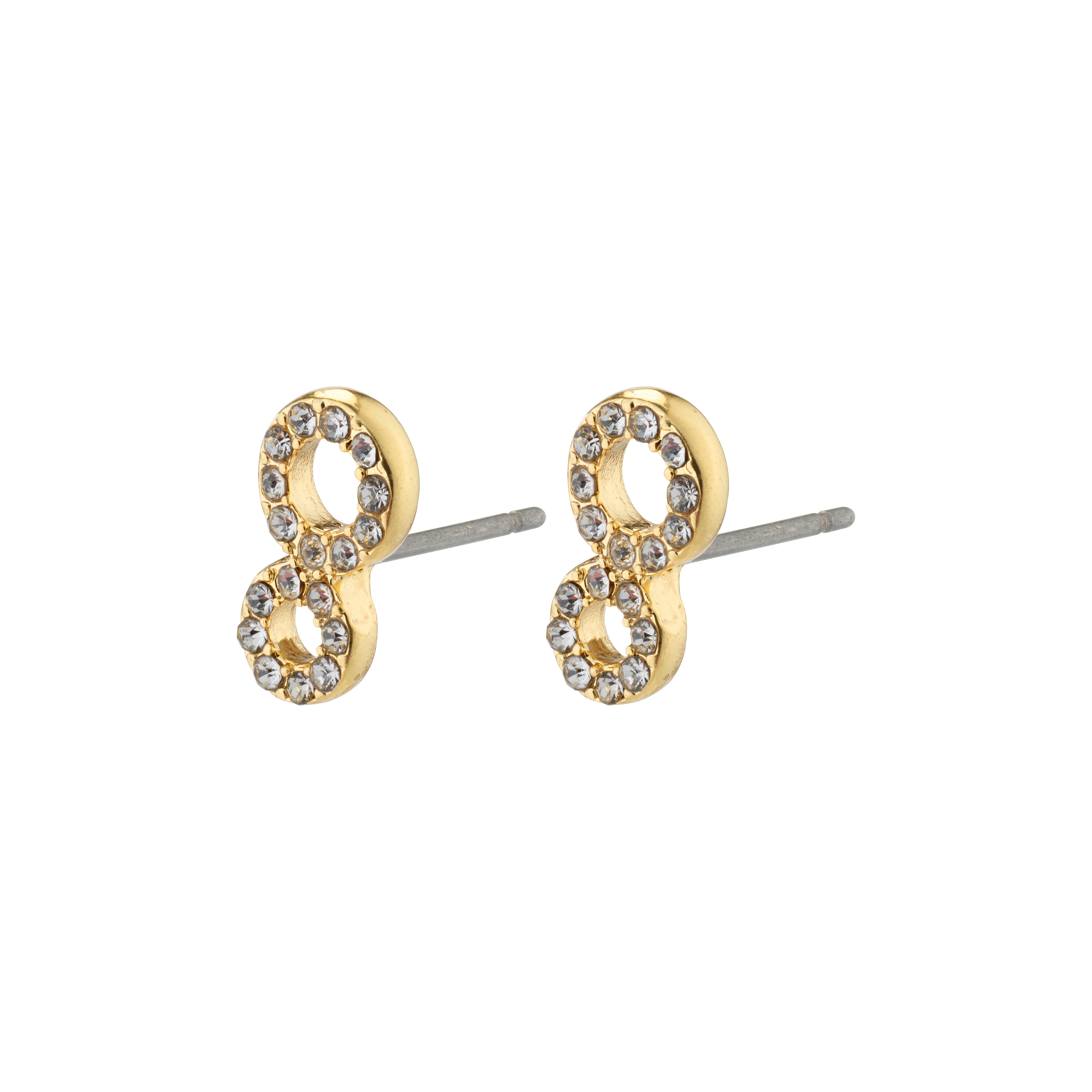 ROGUE crystal earrings gold-plated, featuring figure-eight micro-studs adorned with Preciosa crystals, offering a sparkly, exclusive touch for a curated ear look.