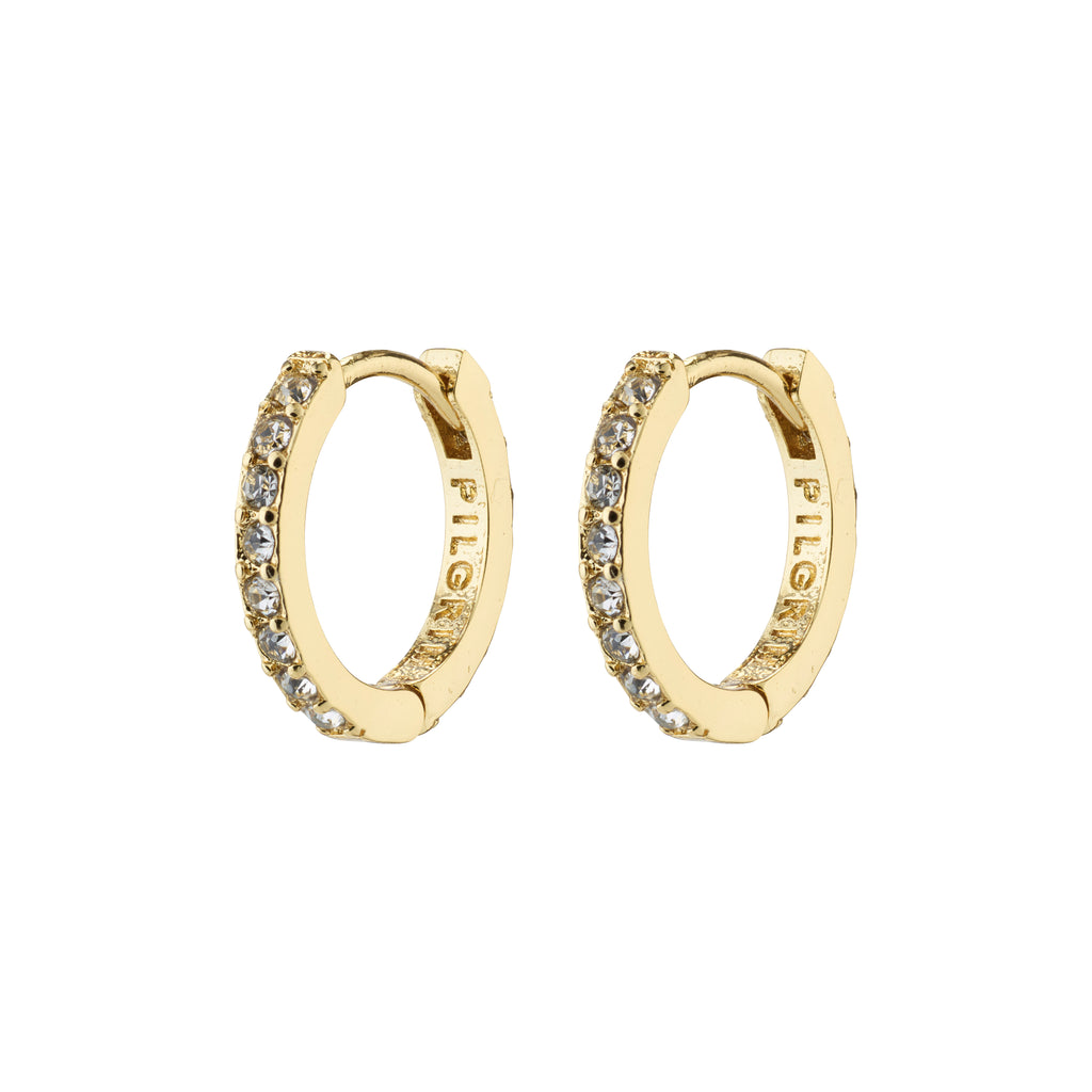 EBNA small crystal hoops gold-plated: elegant gold hoop earrings adorned with sparkling Preciosa crystals, featuring a convenient click lock for easy wear.