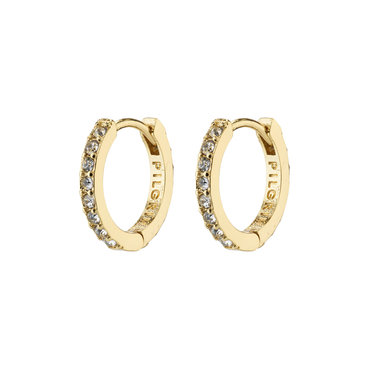 EBNA small crystal hoops gold-plated: elegant gold hoop earrings adorned with sparkling Preciosa crystals, featuring a convenient click lock for easy wear.